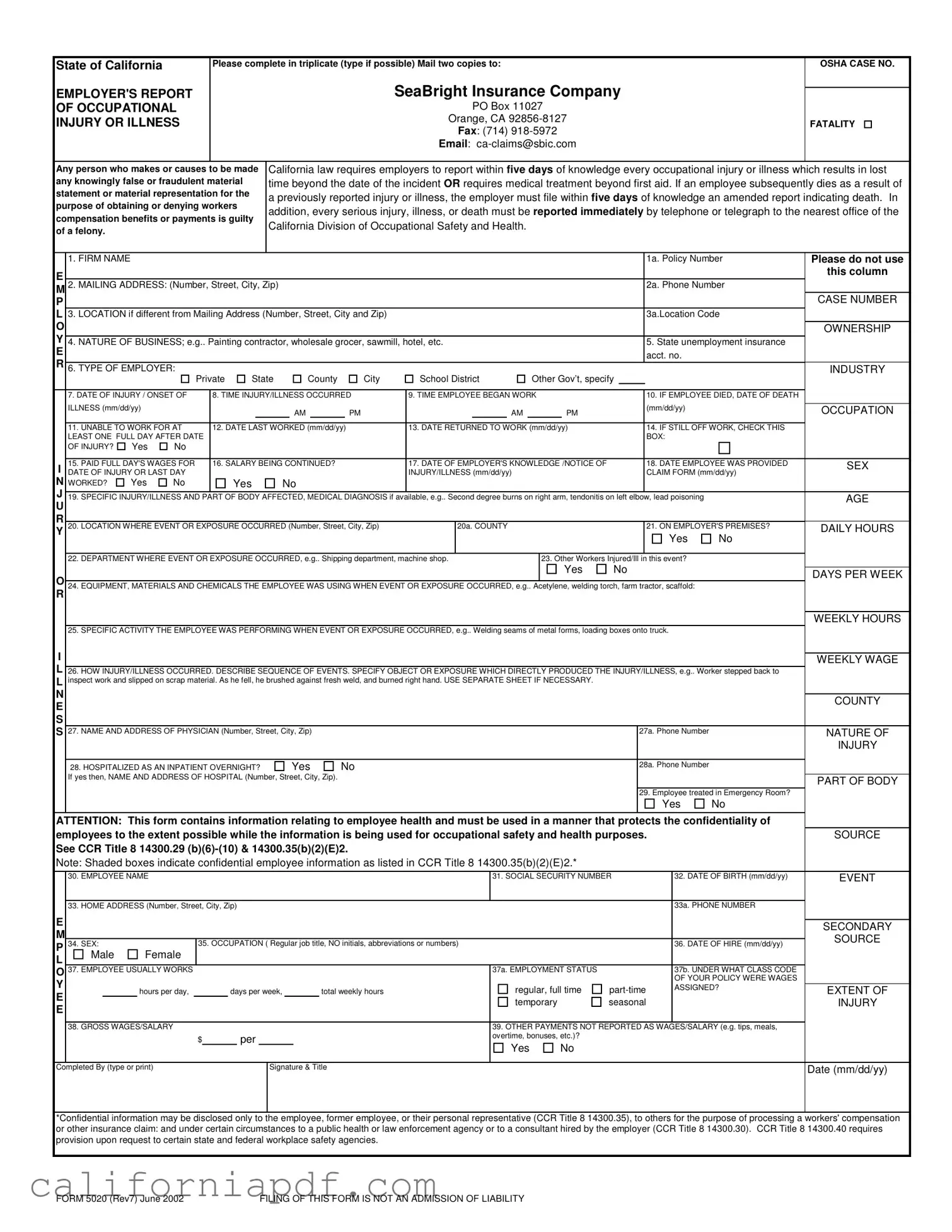 Fill a Valid 5020 California Form