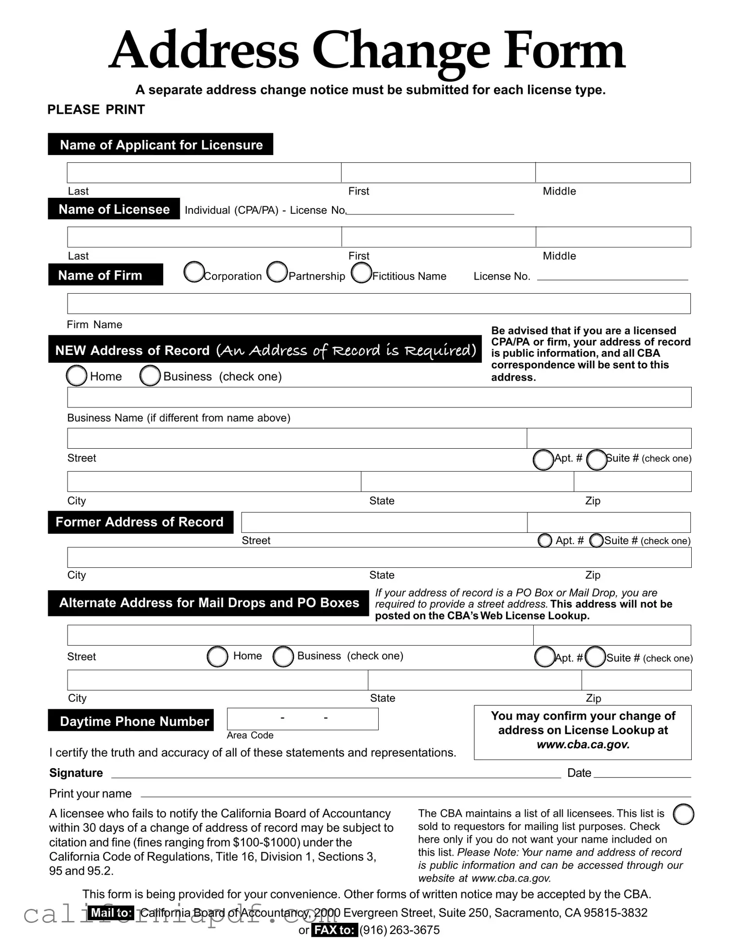 Fill a Valid Address Change California Form