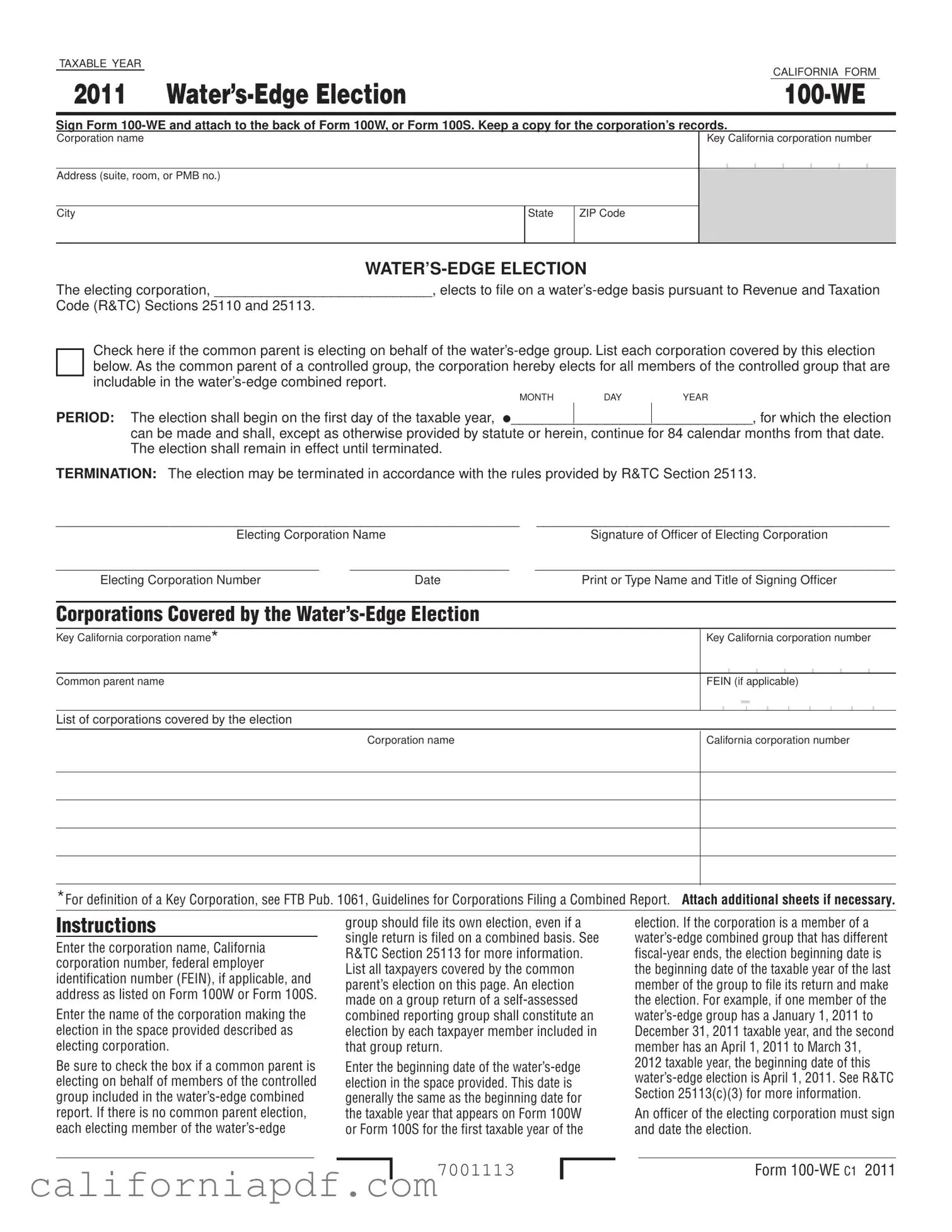 Fill a Valid California 100 We Form