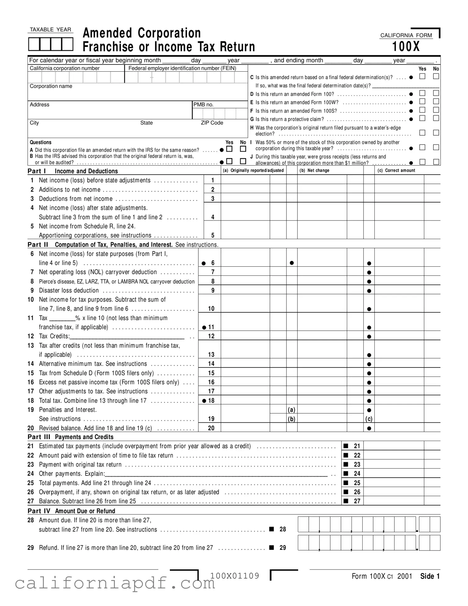 Fill a Valid California 100X Form