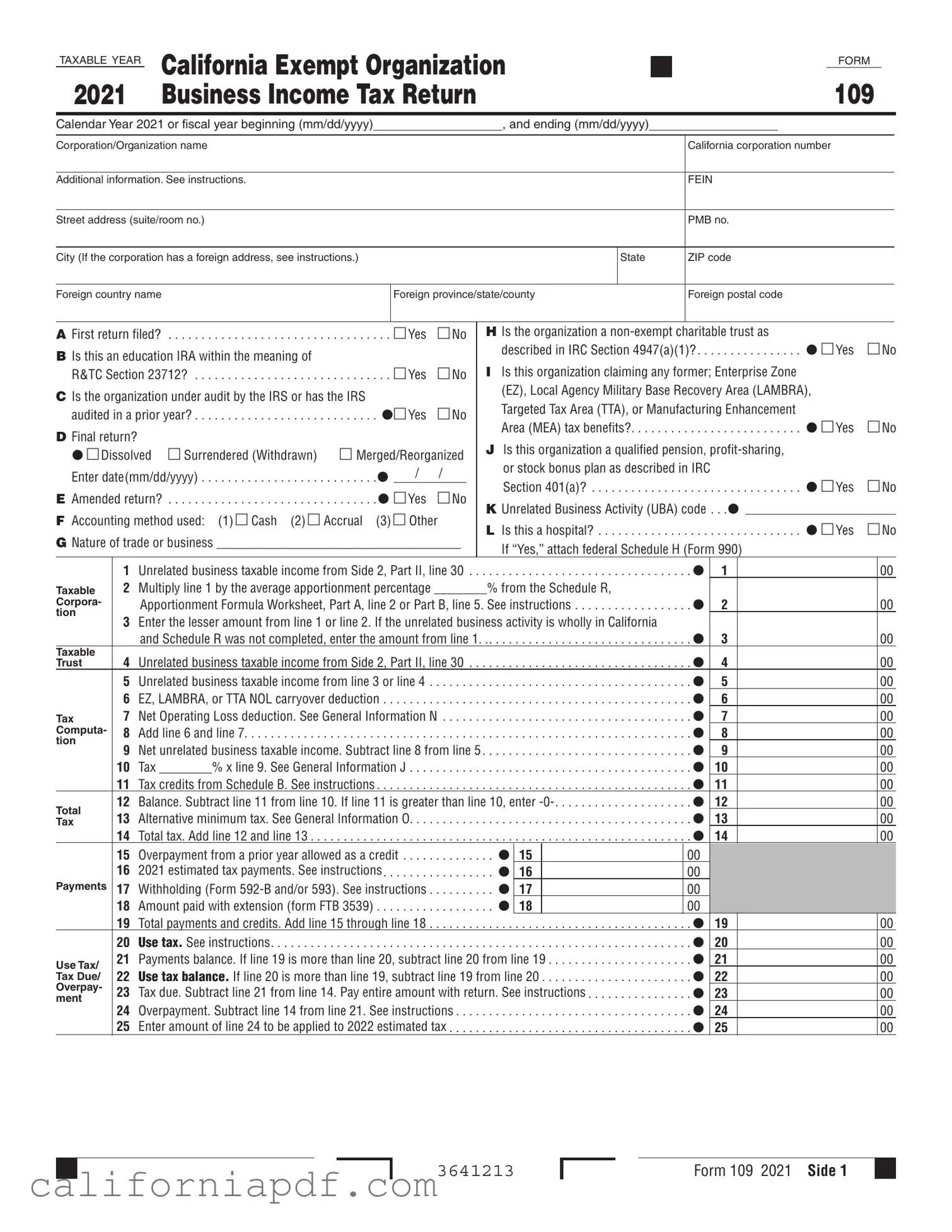 Fill a Valid California 109 Form