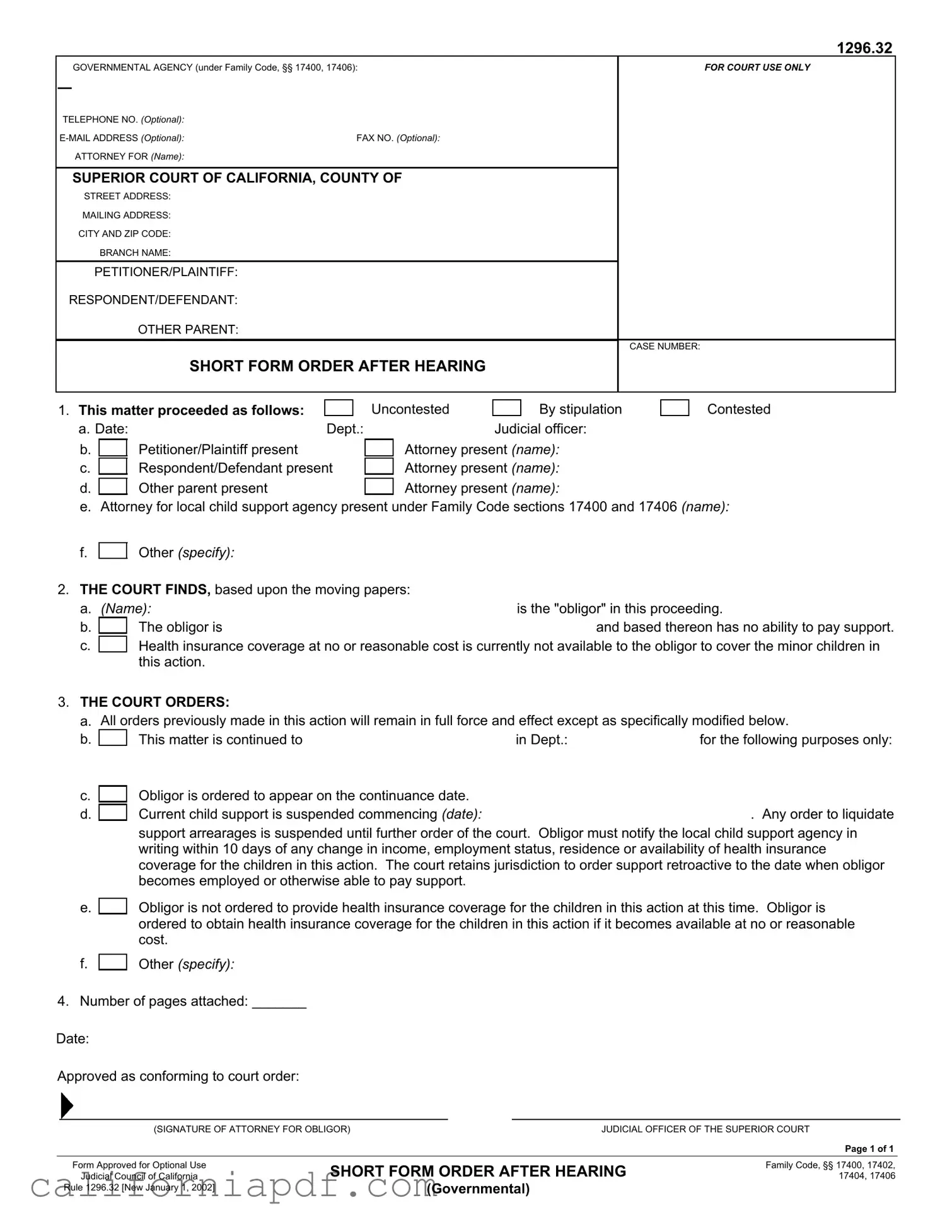 Fill a Valid California 1296 32 Form