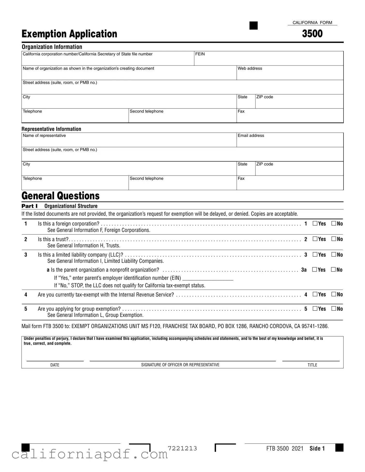 Fill a Valid California 3500 Form