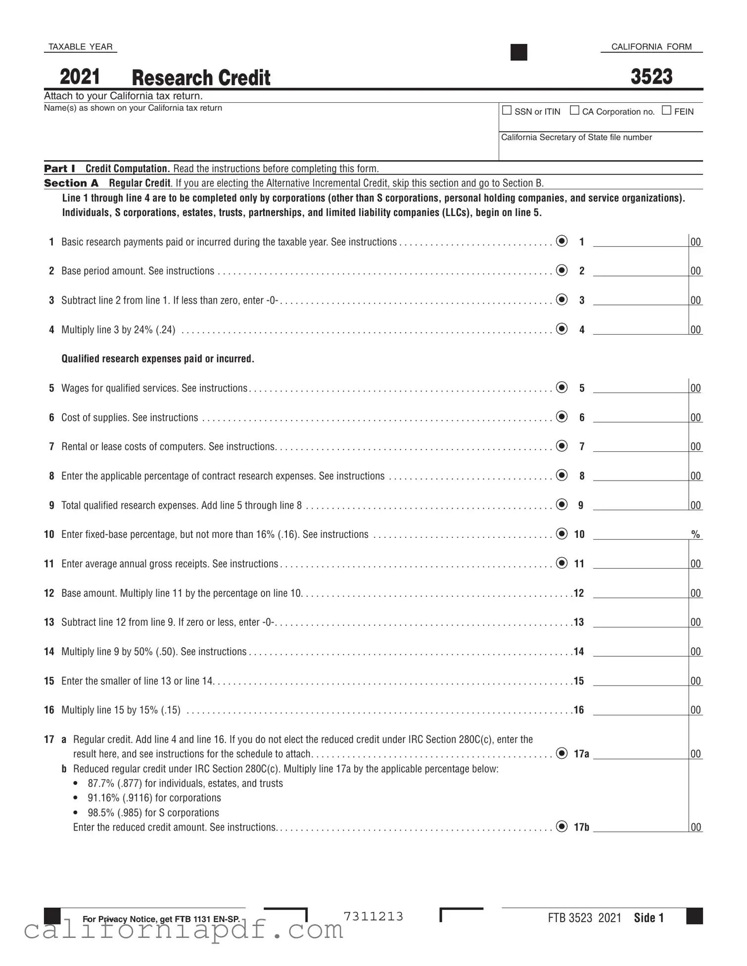 Fill a Valid California 3523 Form