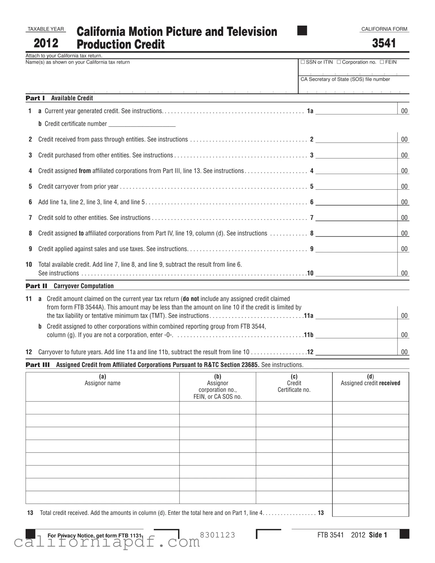 Fill a Valid California 3541 Form