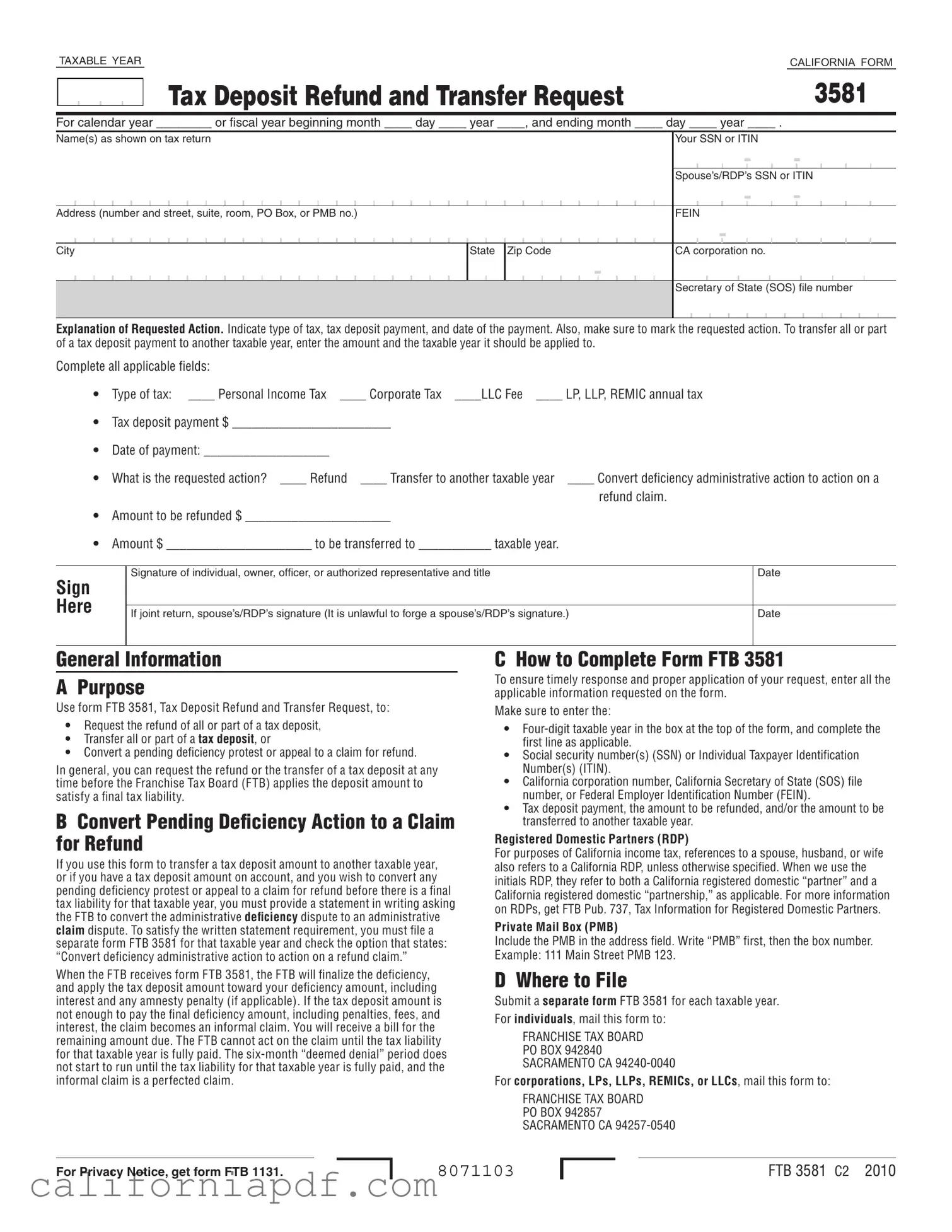 Fill a Valid California 3581 Form