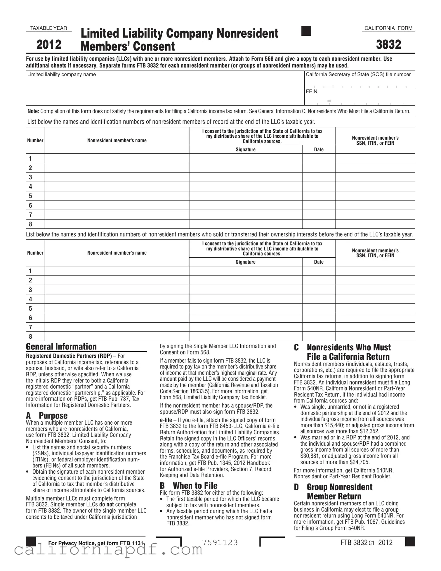 Fill a Valid California 3832 Form