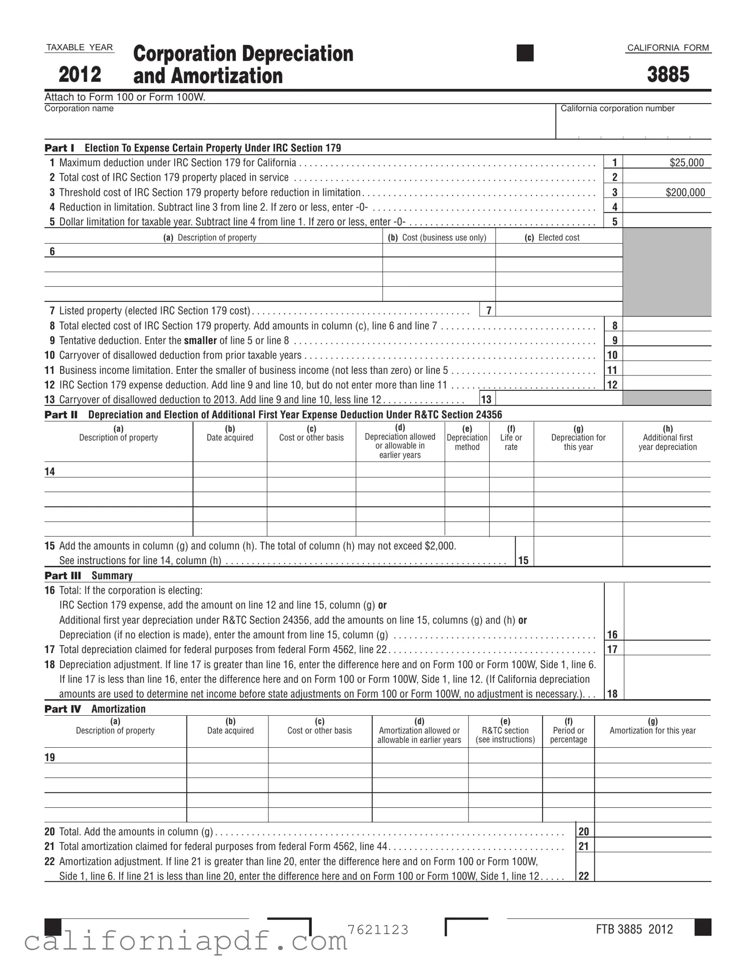 Fill a Valid California 3885 Form