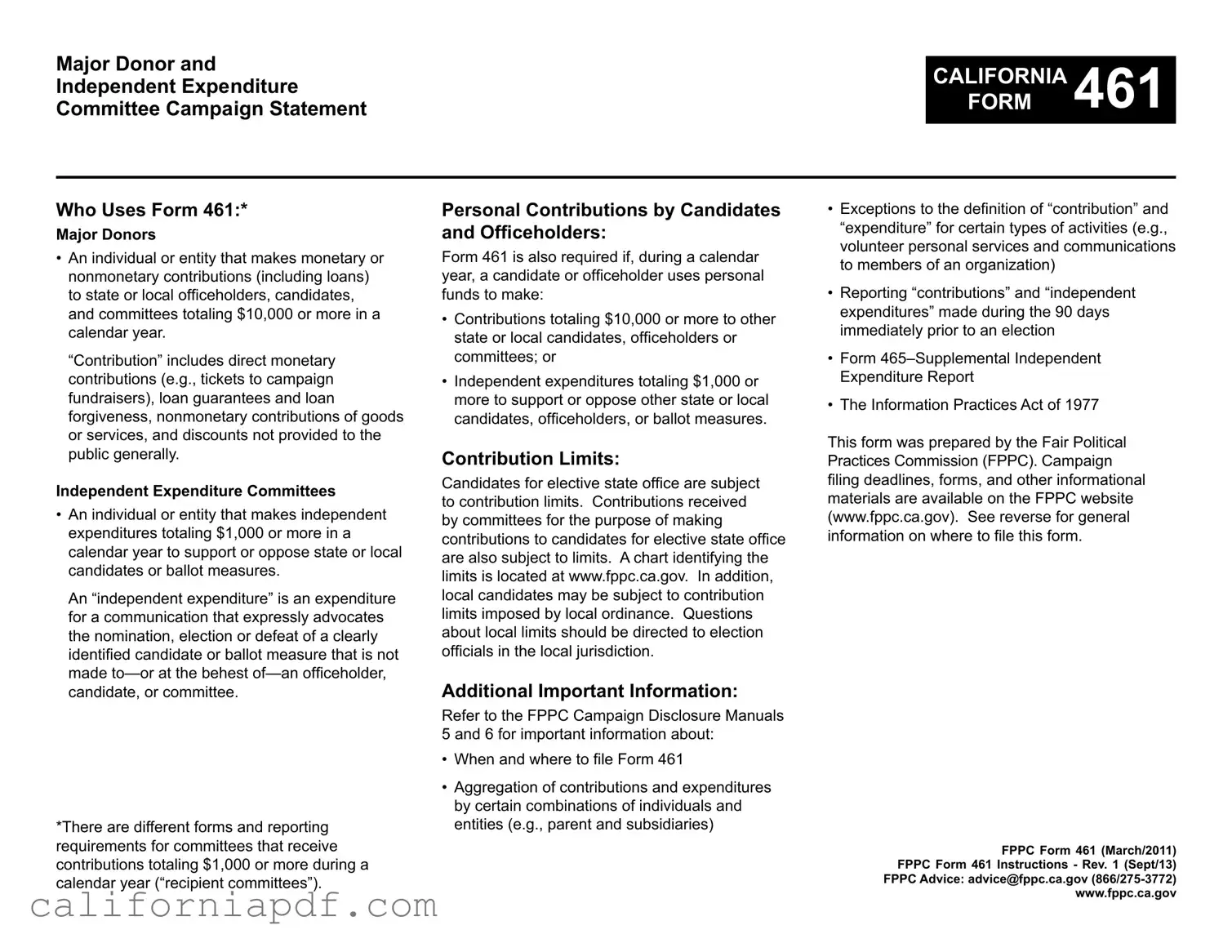 Fill a Valid California 461 Form