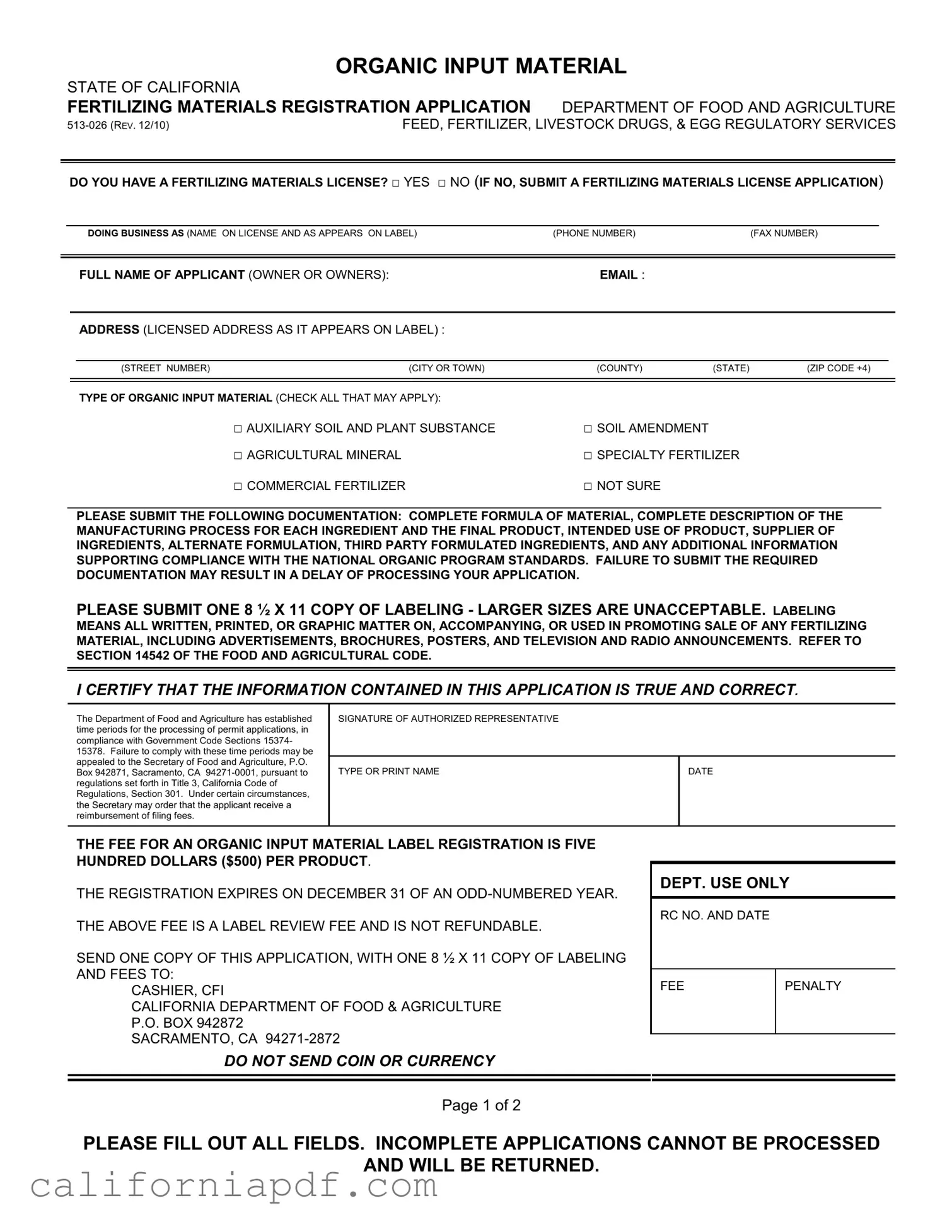 Fill a Valid California 513 026 Form