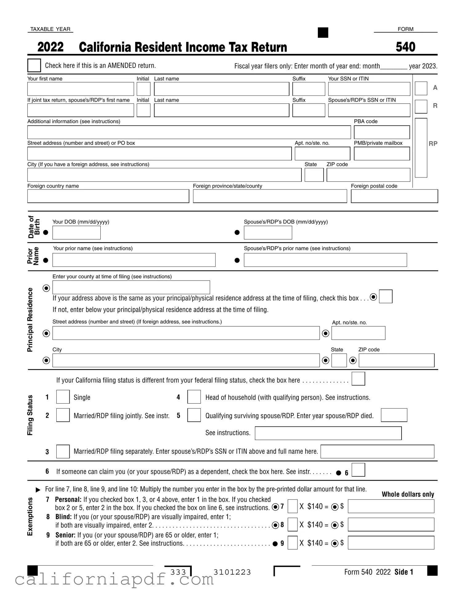 Fill a Valid California 540 V Form