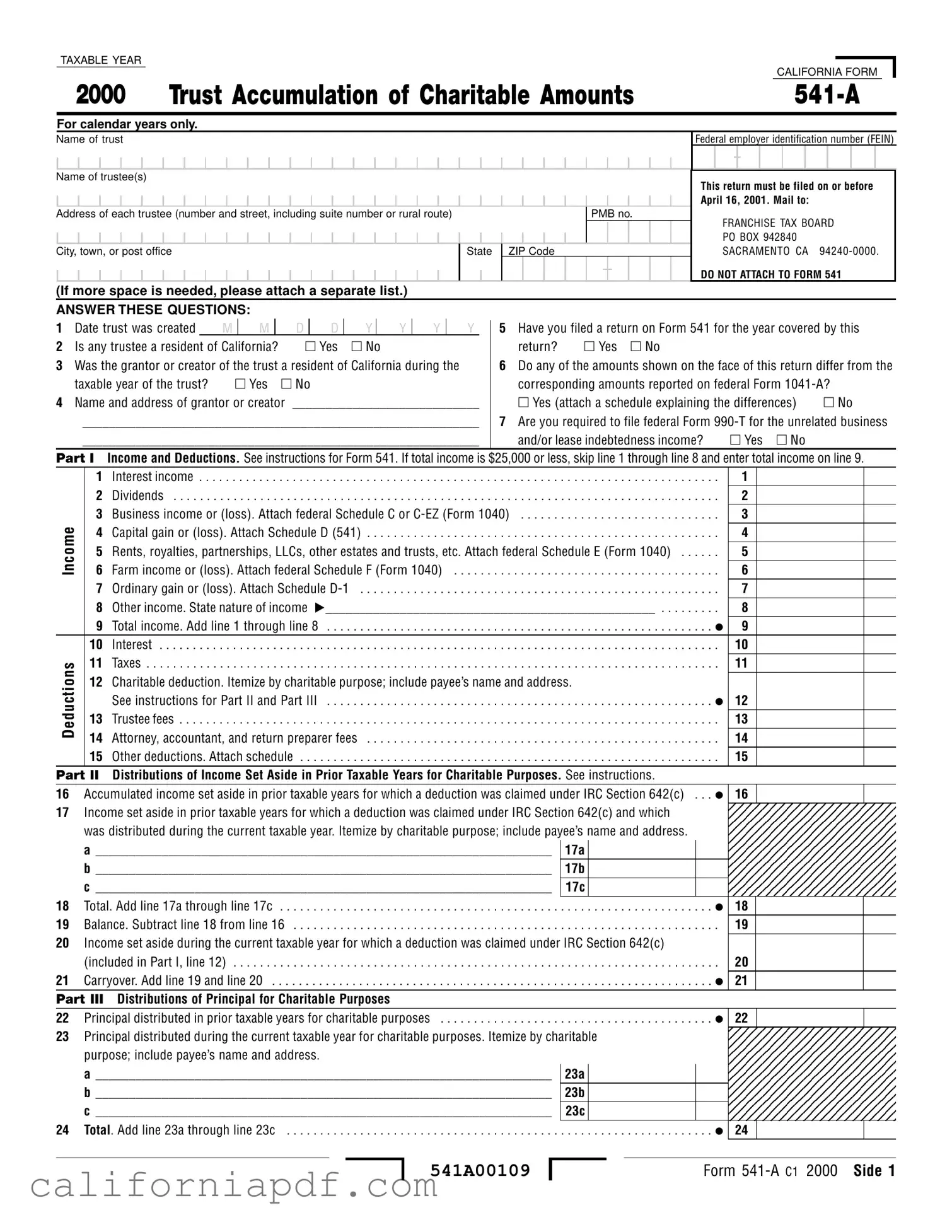 Fill a Valid California 541 A Form