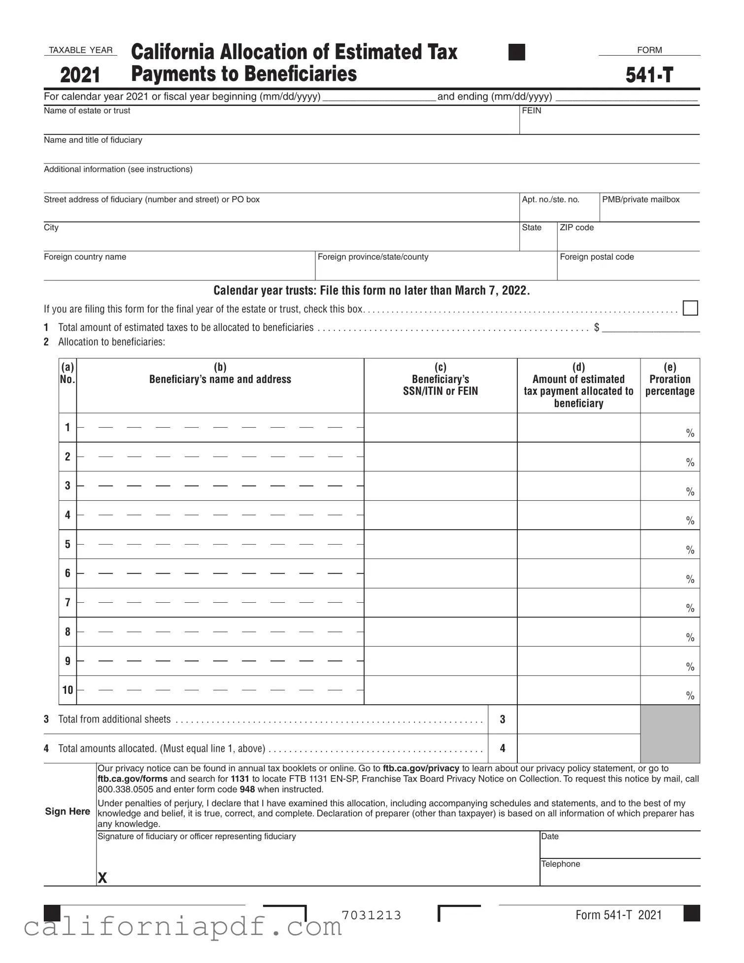 Fill a Valid California 541 T Form