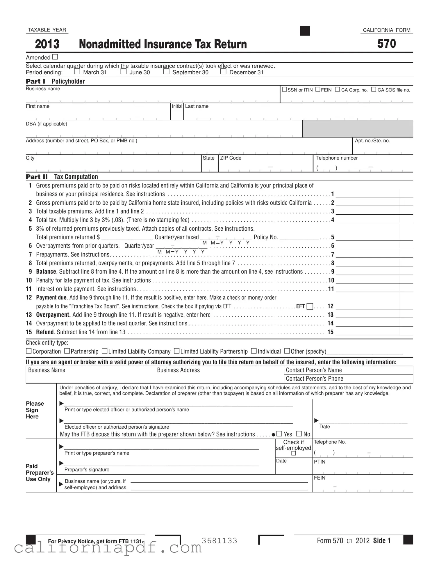 Fill a Valid California 570 Form
