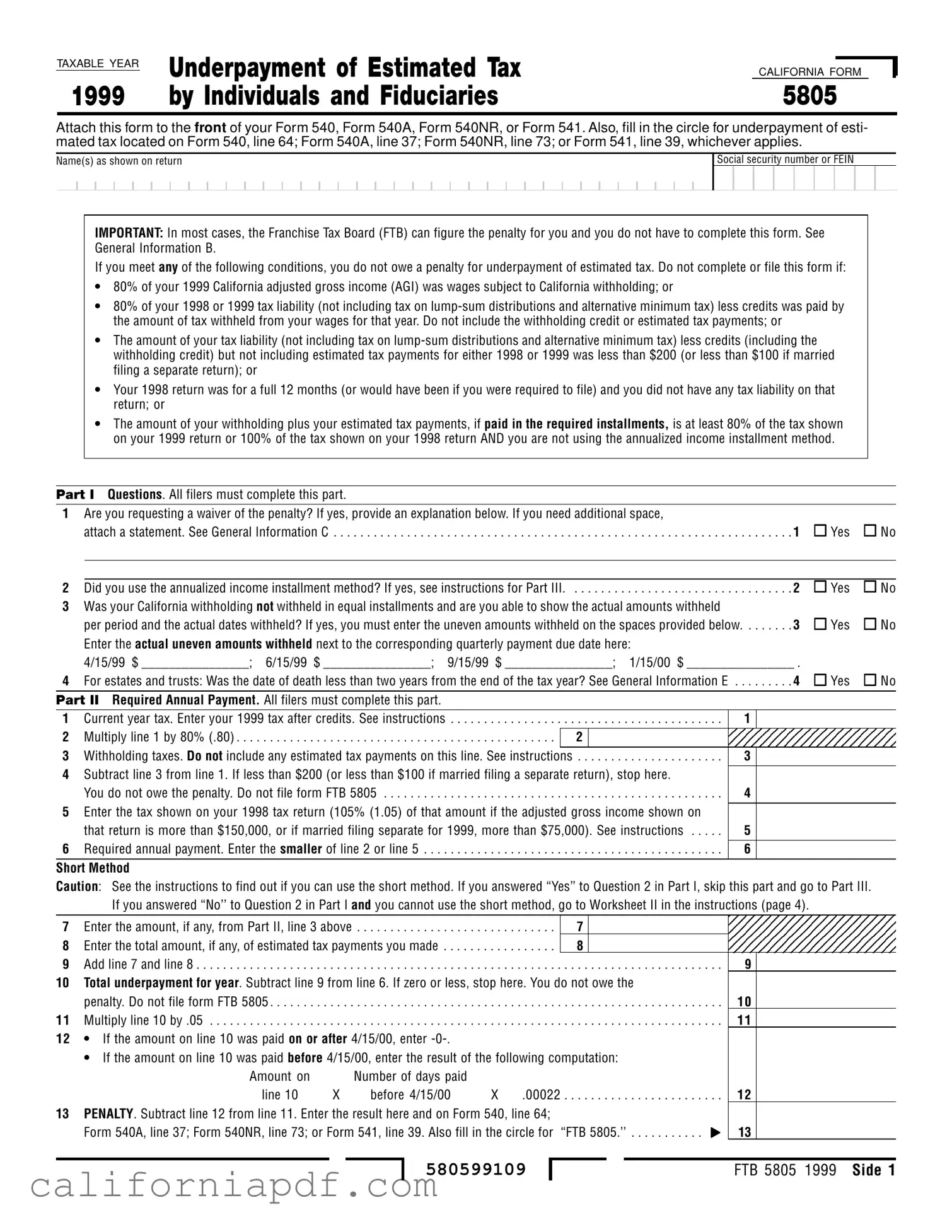 Fill a Valid California 5805 Form