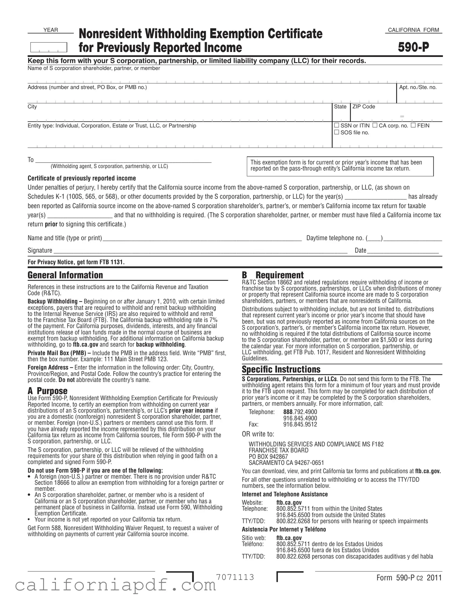 Fill a Valid California 590 P Form