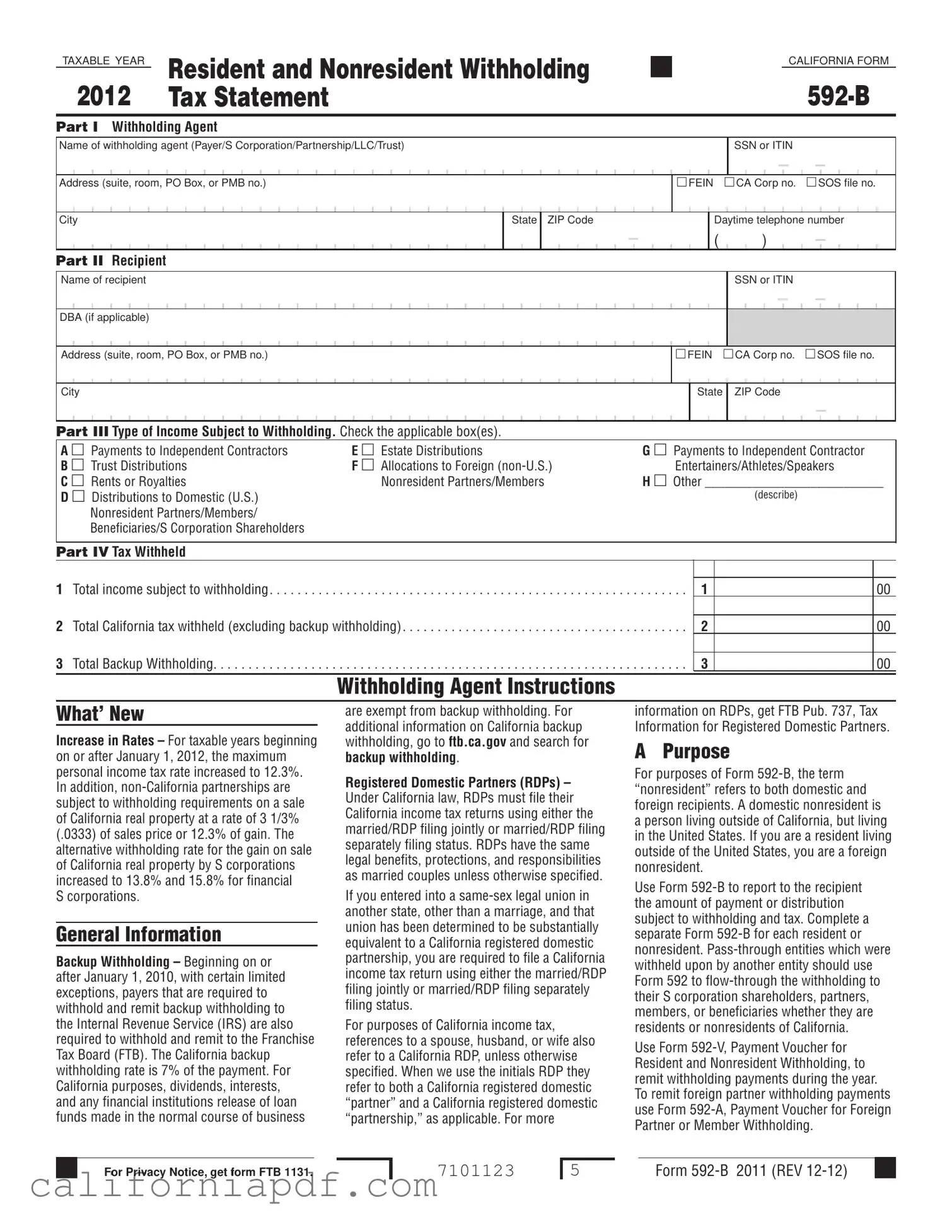 Fill a Valid California 592 B Form