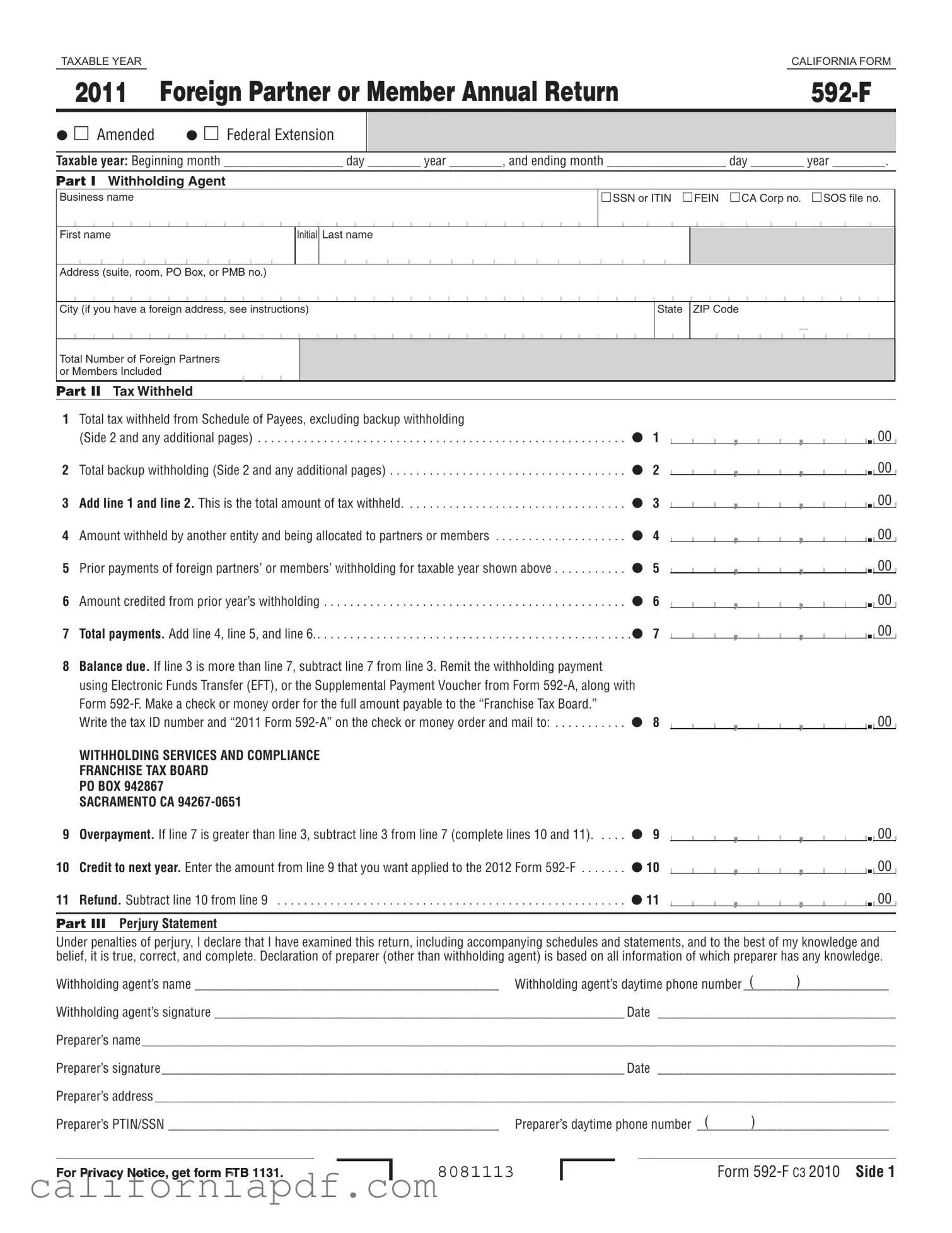 Fill a Valid California 592 F Form