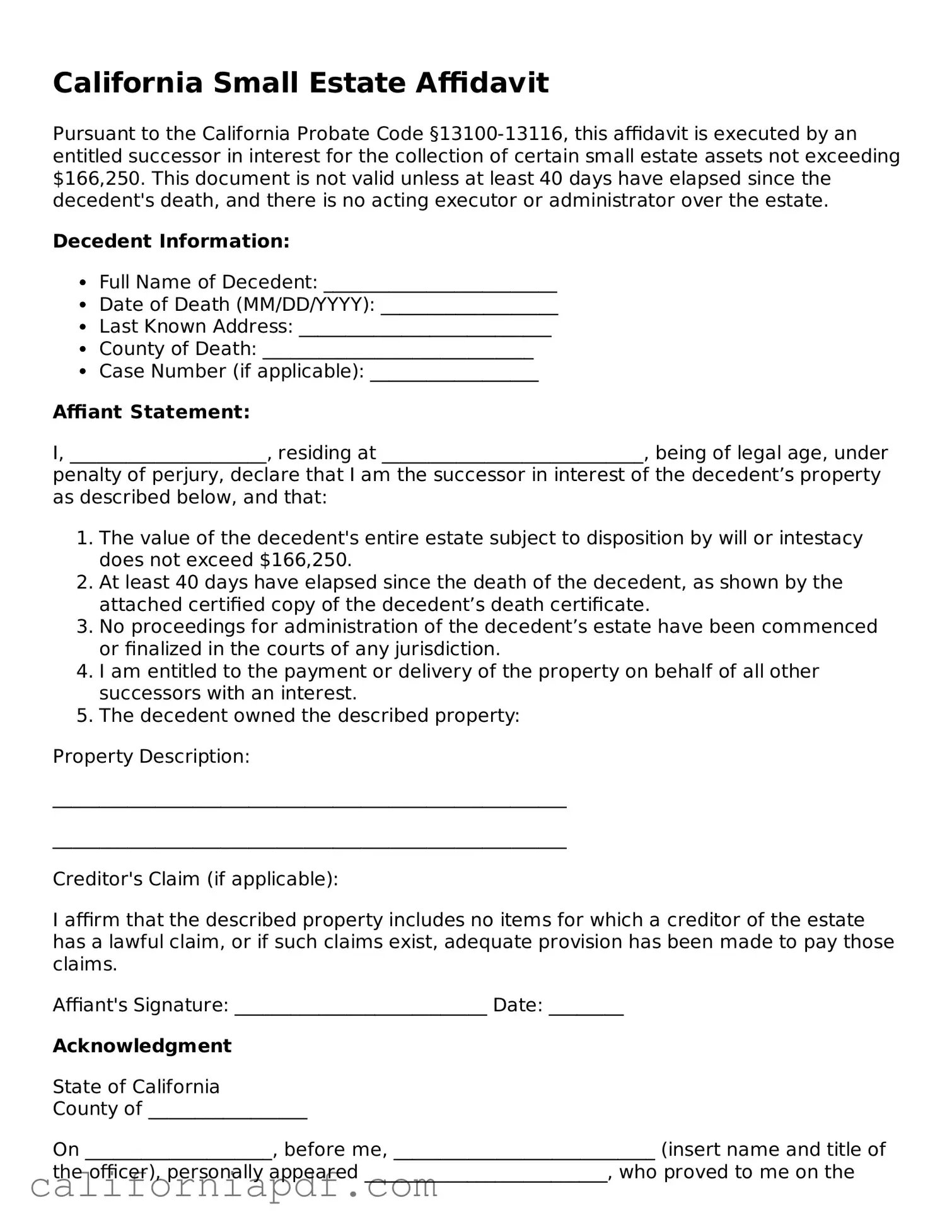 Attorney-Approved California Small Estate Affidavit Document