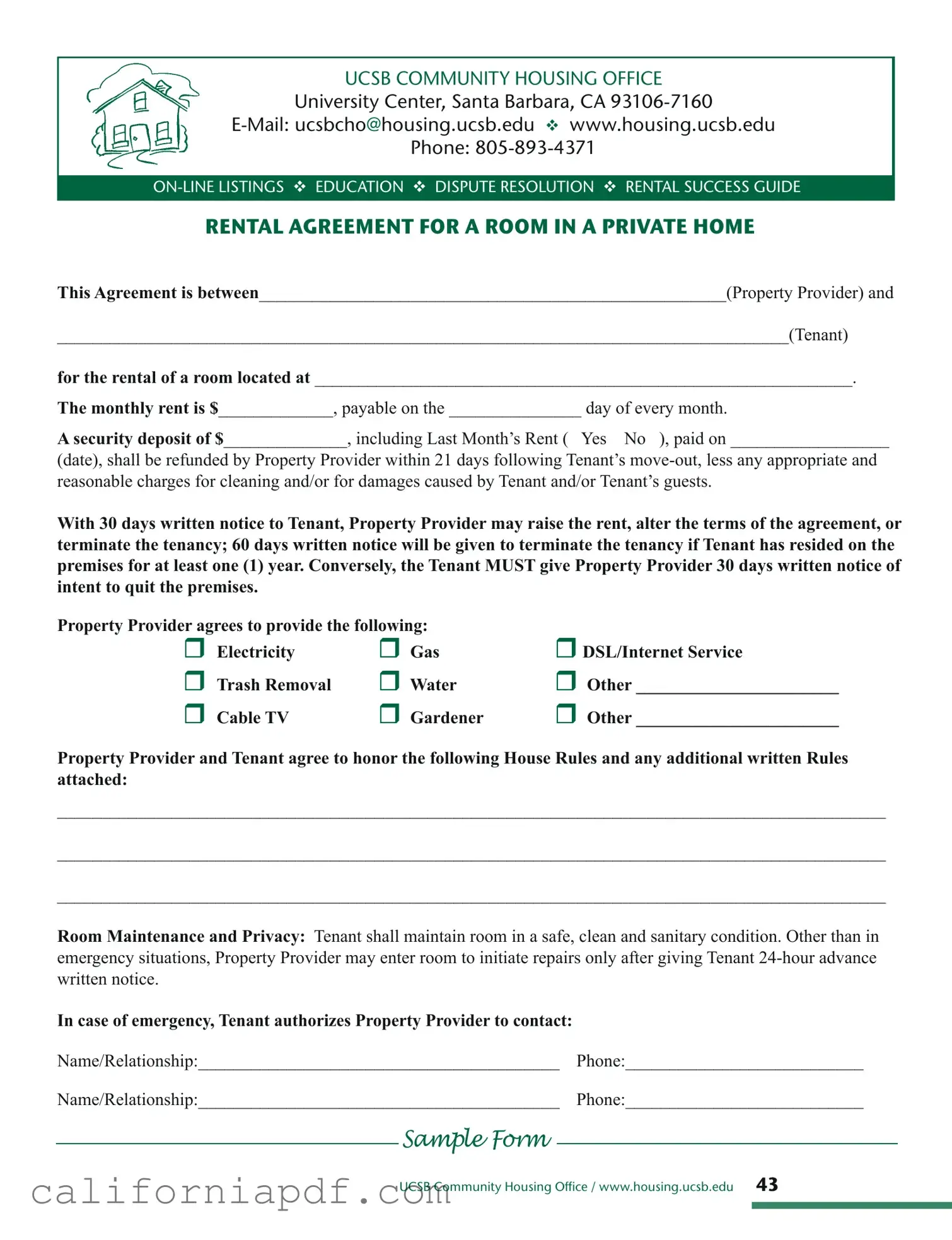 Fill a Valid California Agreement Room Form