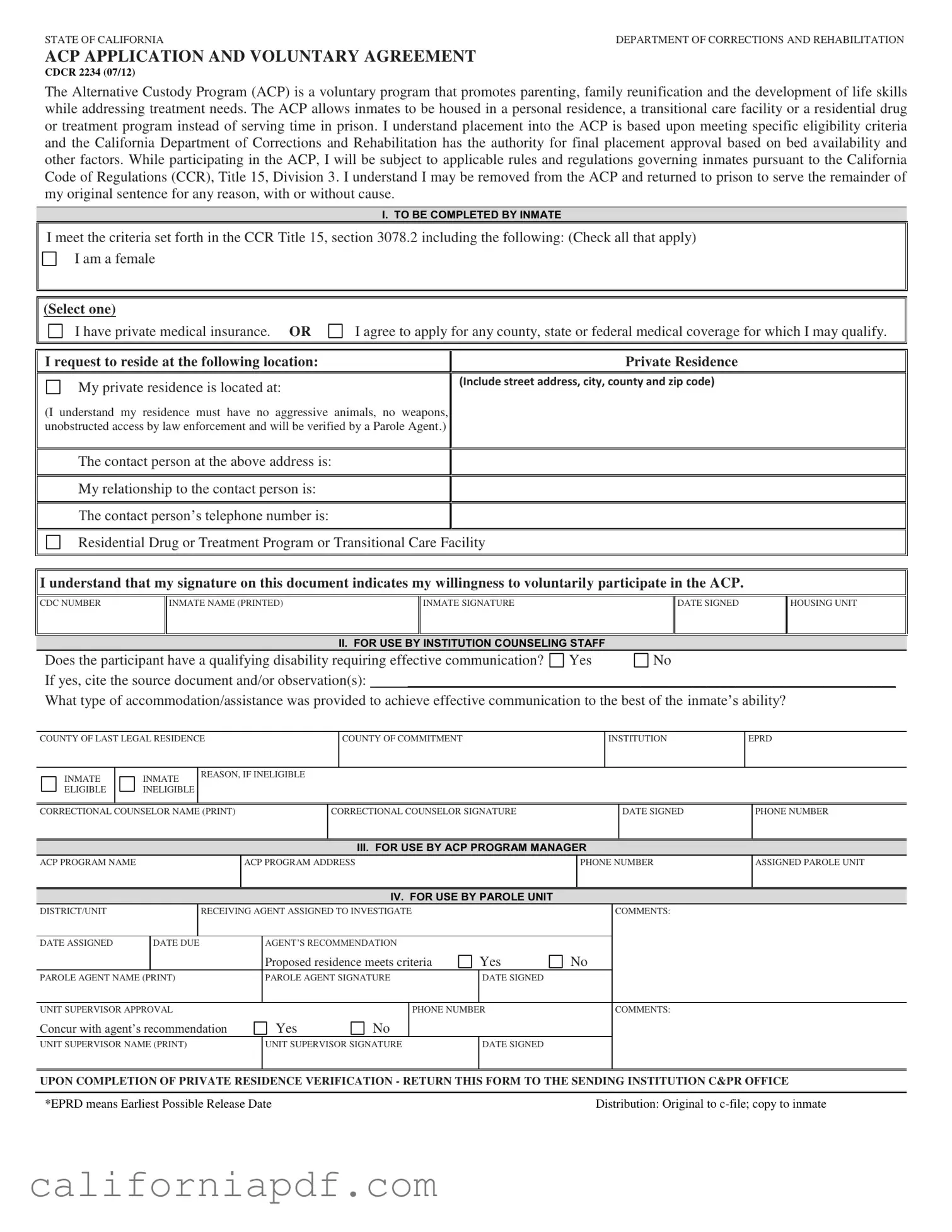 Fill a Valid California Alternative Custody Form