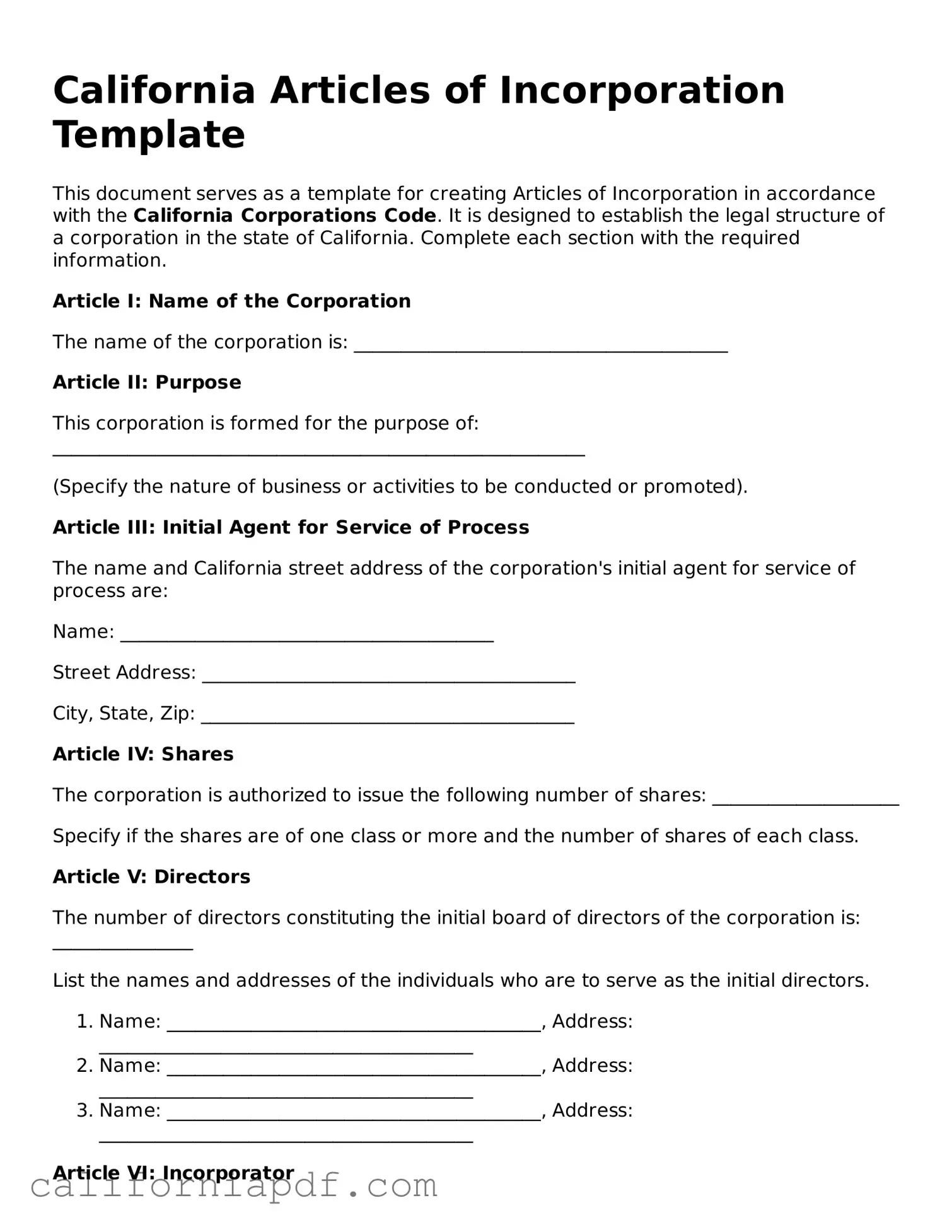 Attorney-Approved California Articles of Incorporation Document