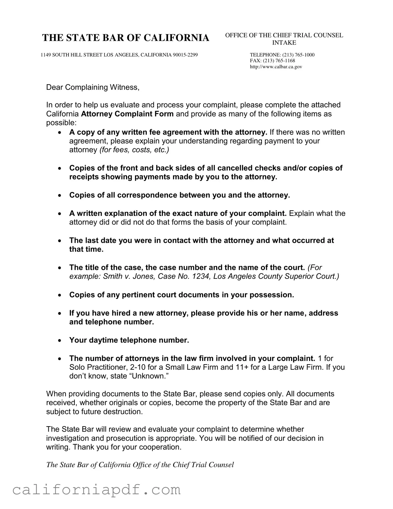 Fill a Valid California Attorney Complaint Form