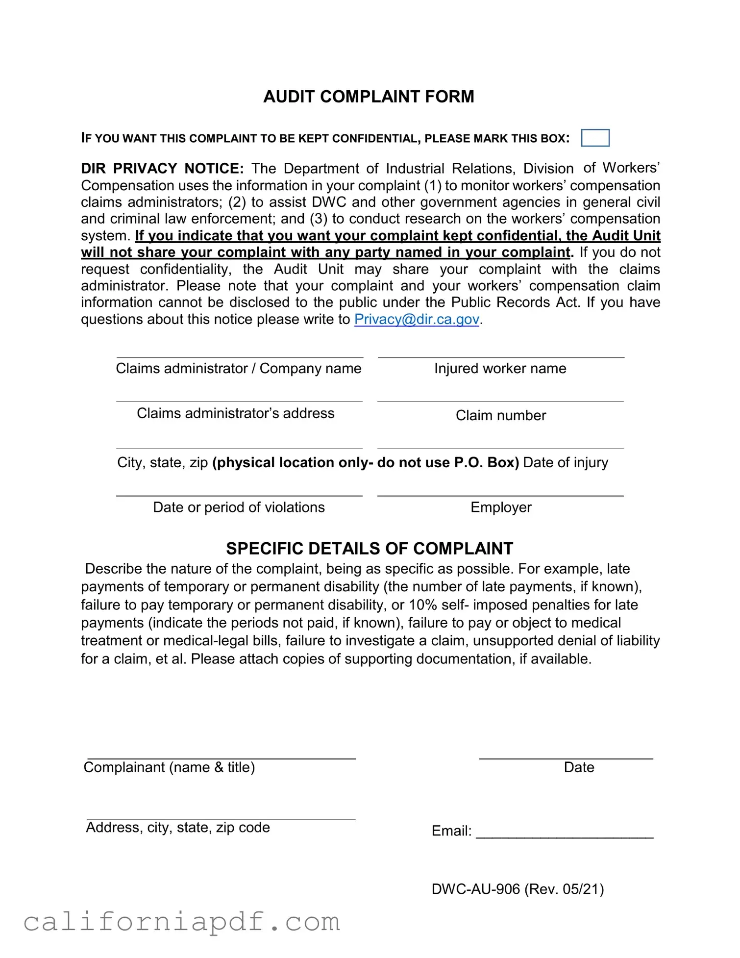Fill a Valid California Audit Form