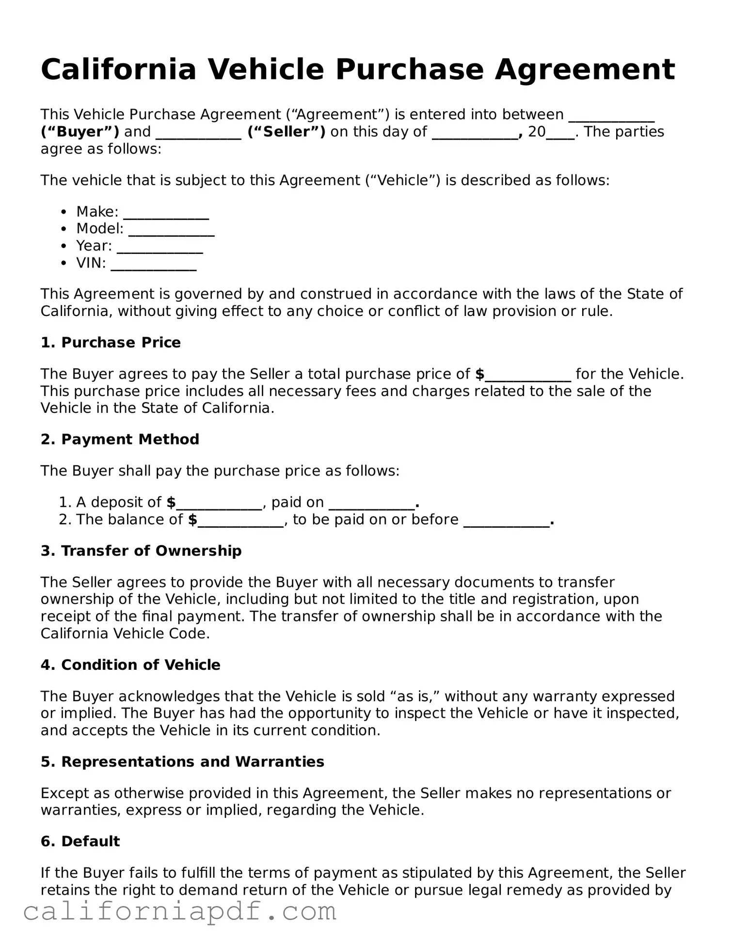 Attorney-Approved California Vehicle Purchase Agreement Document