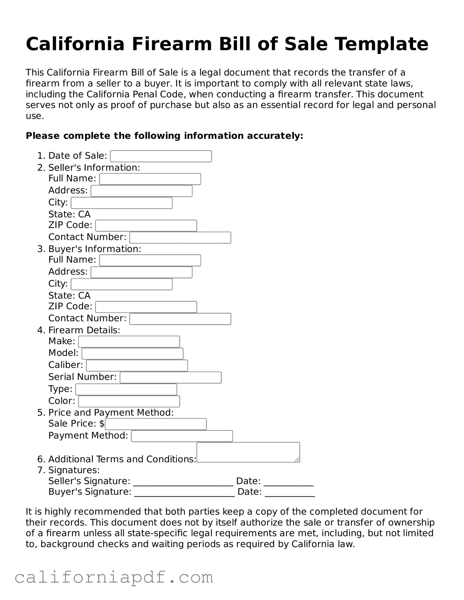Attorney-Approved California Firearm Bill of Sale Document