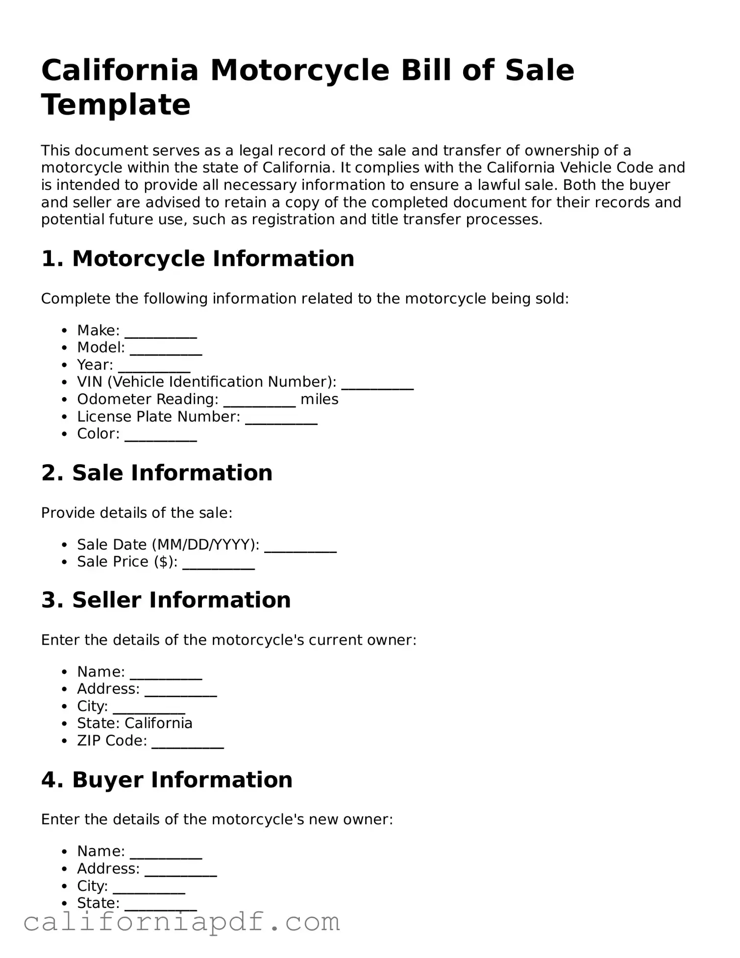Attorney-Approved California Motorcycle Bill of Sale Document