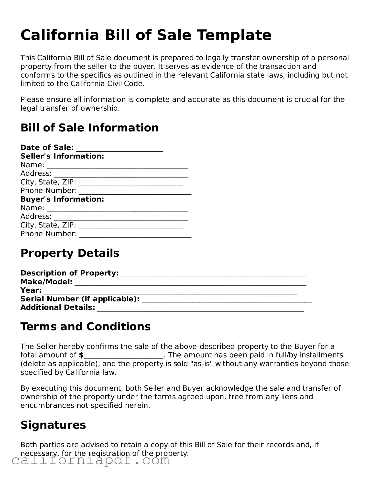 Attorney-Approved California Bill of Sale Document