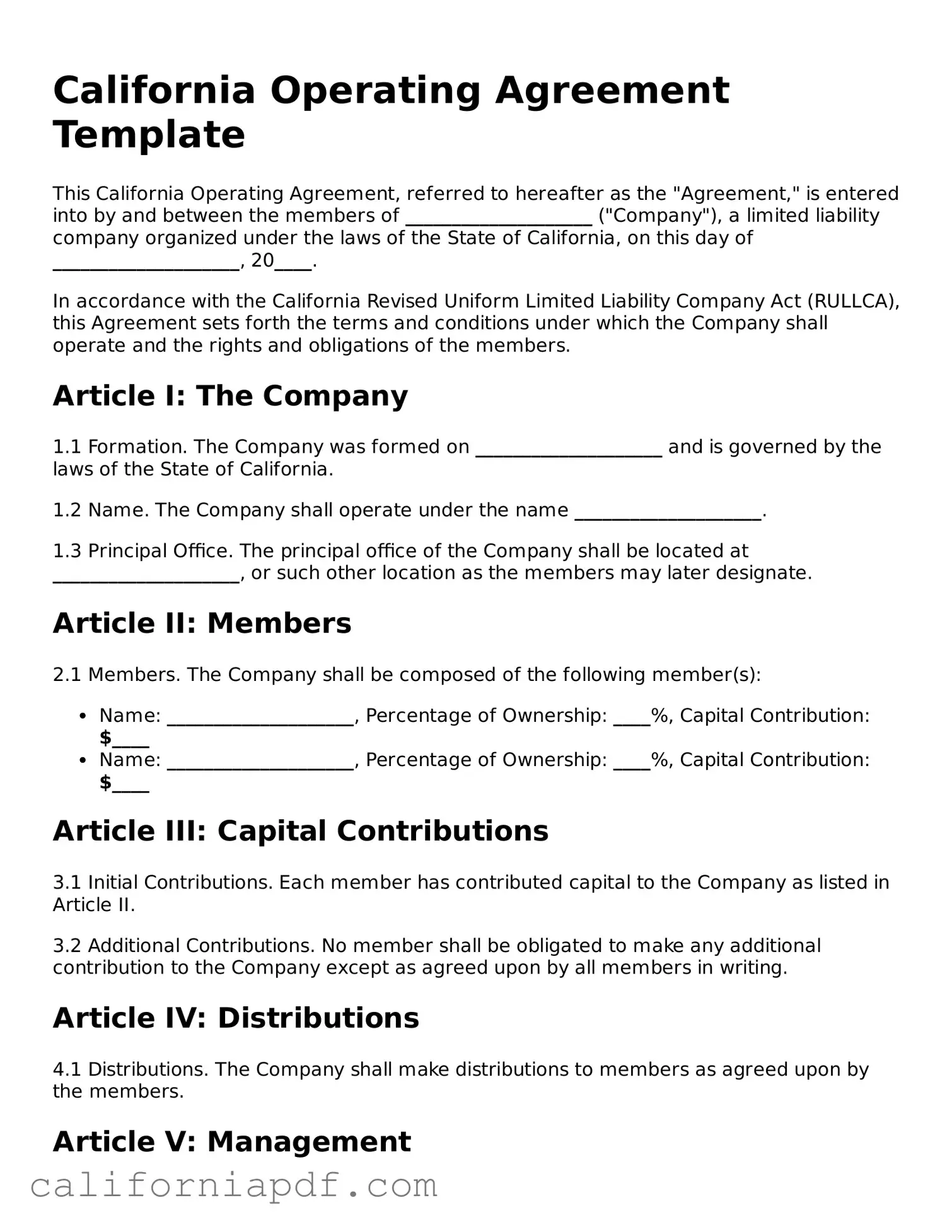 Attorney-Approved California Operating Agreement Document