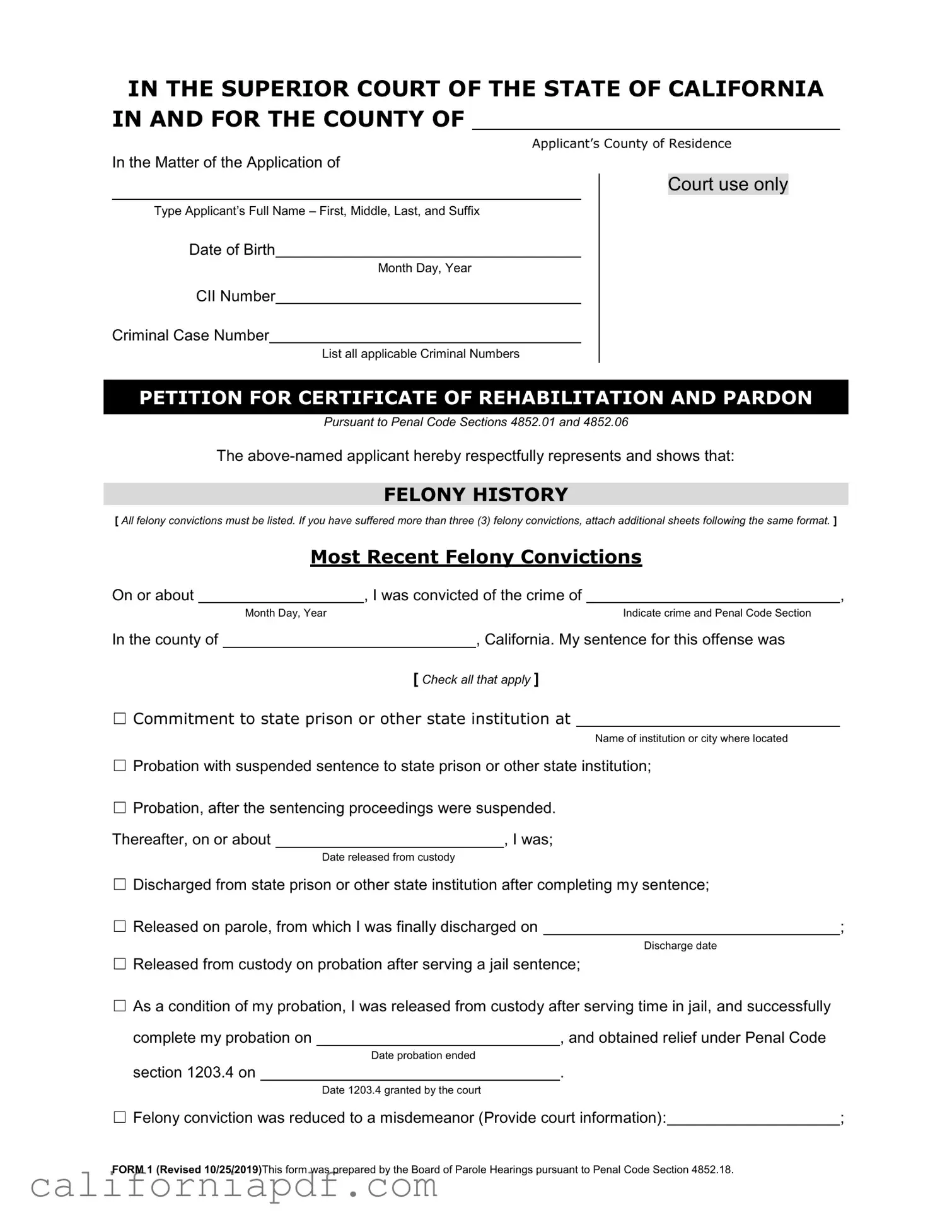 Fill a Valid California Certificate Rehabilitation Form