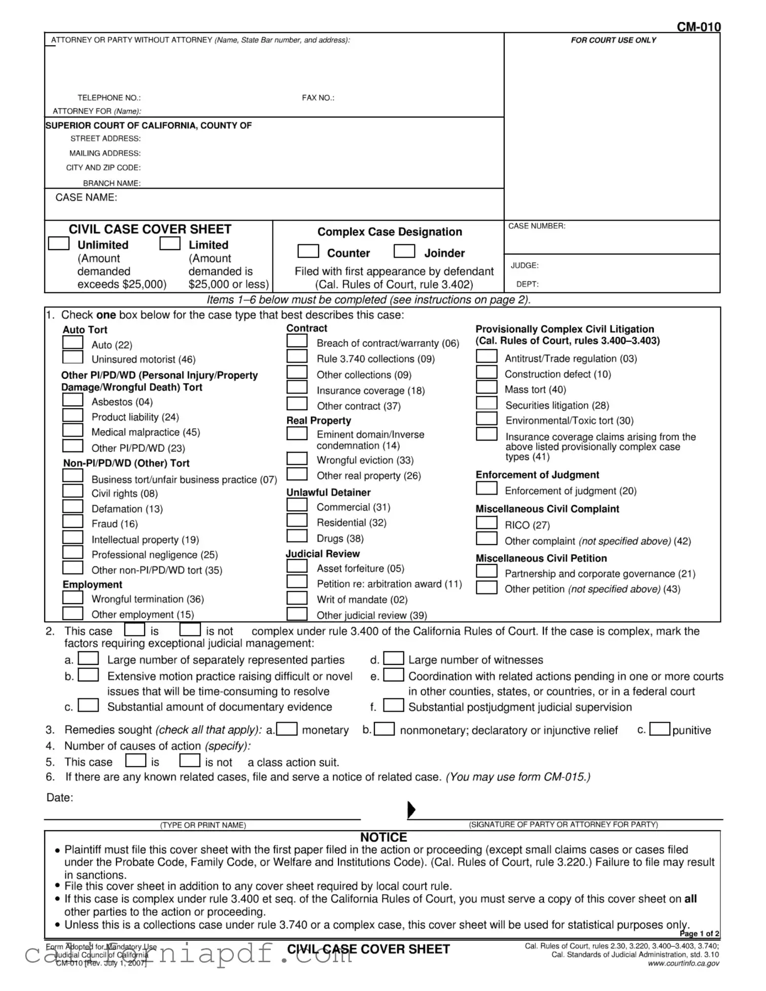 Fill a Valid California Civil Form