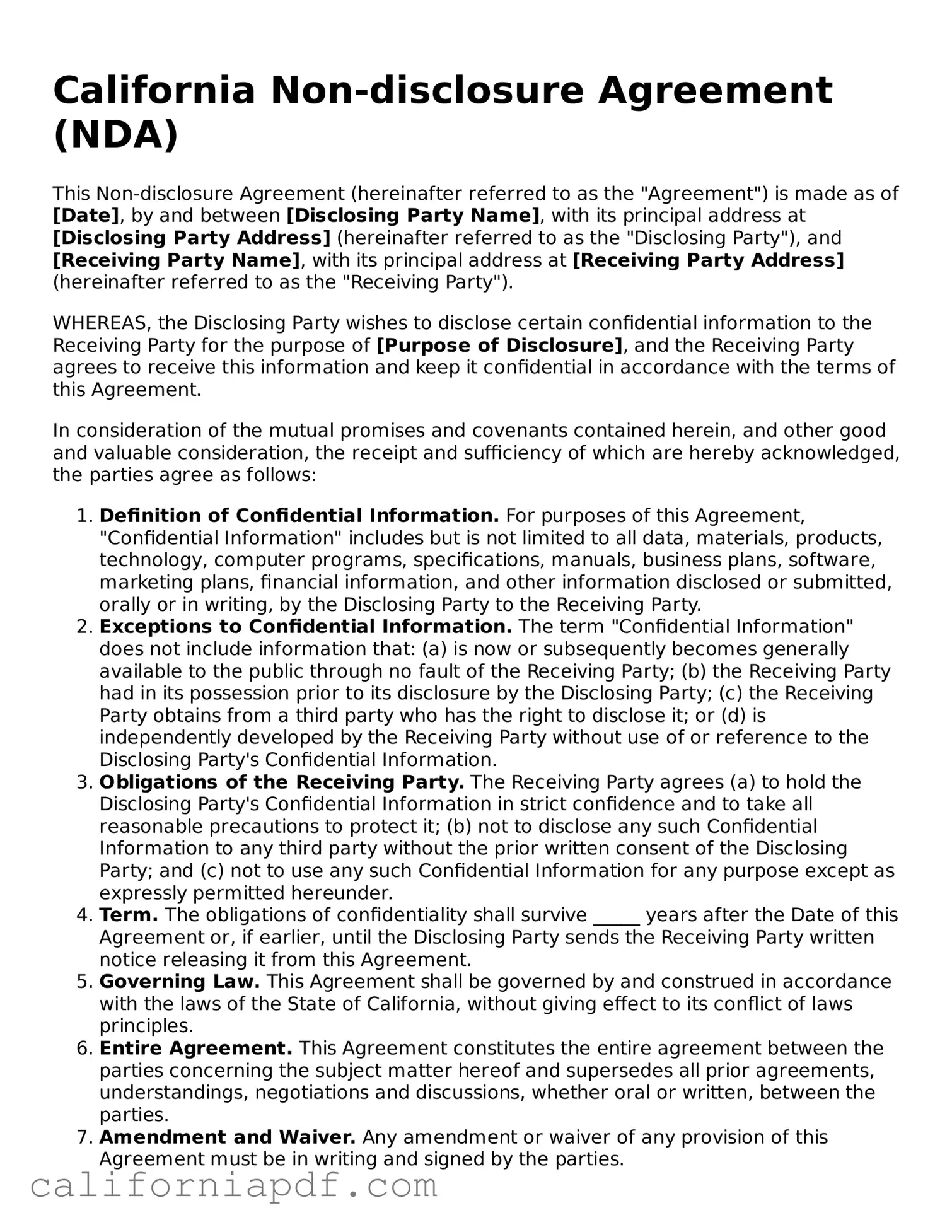 Attorney-Approved California Non-disclosure Agreement Document