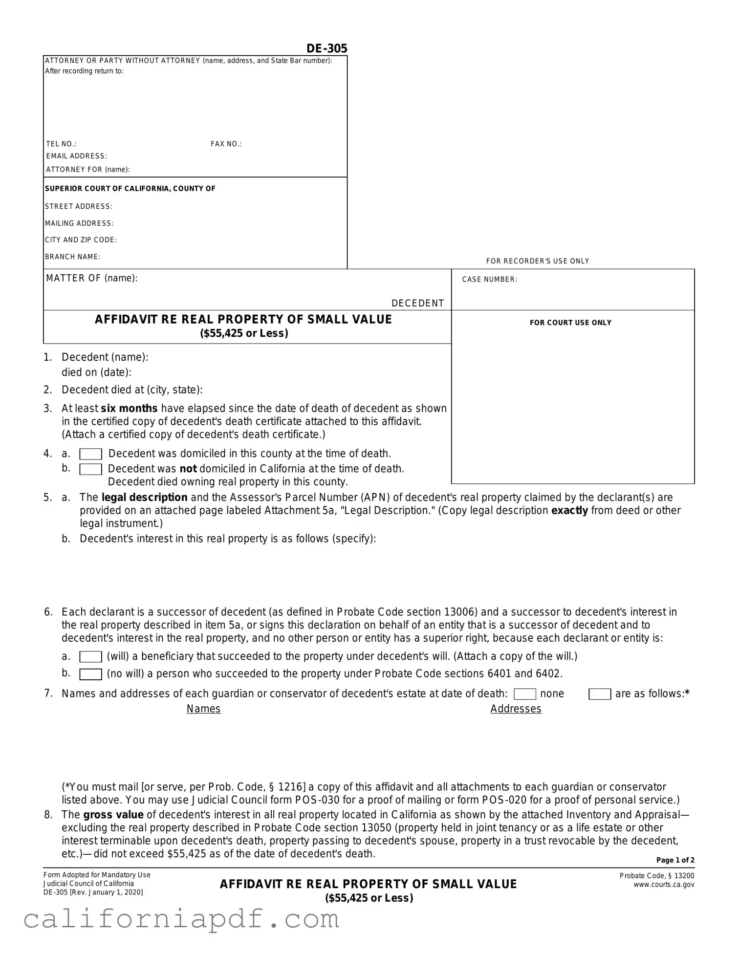 Fill a Valid California De 305 Form