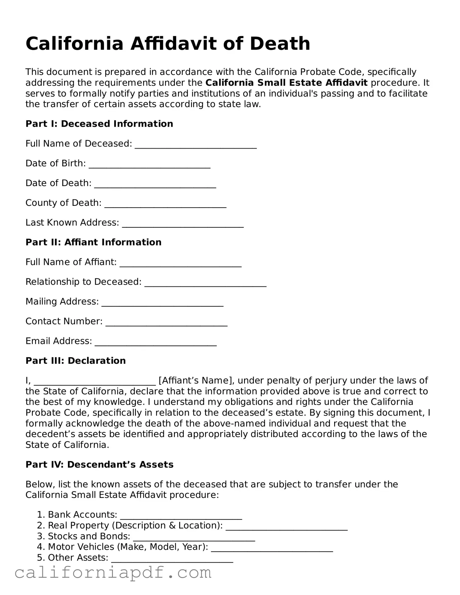 Attorney-Approved California Affidavit of Death Document