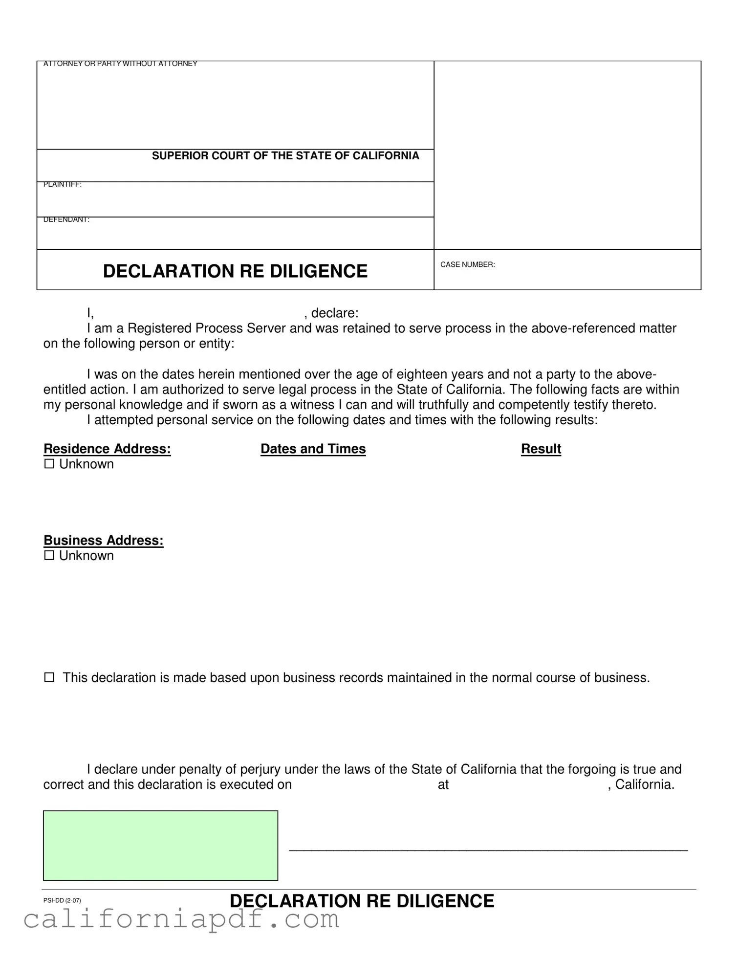 Fill a Valid California Diligence Form