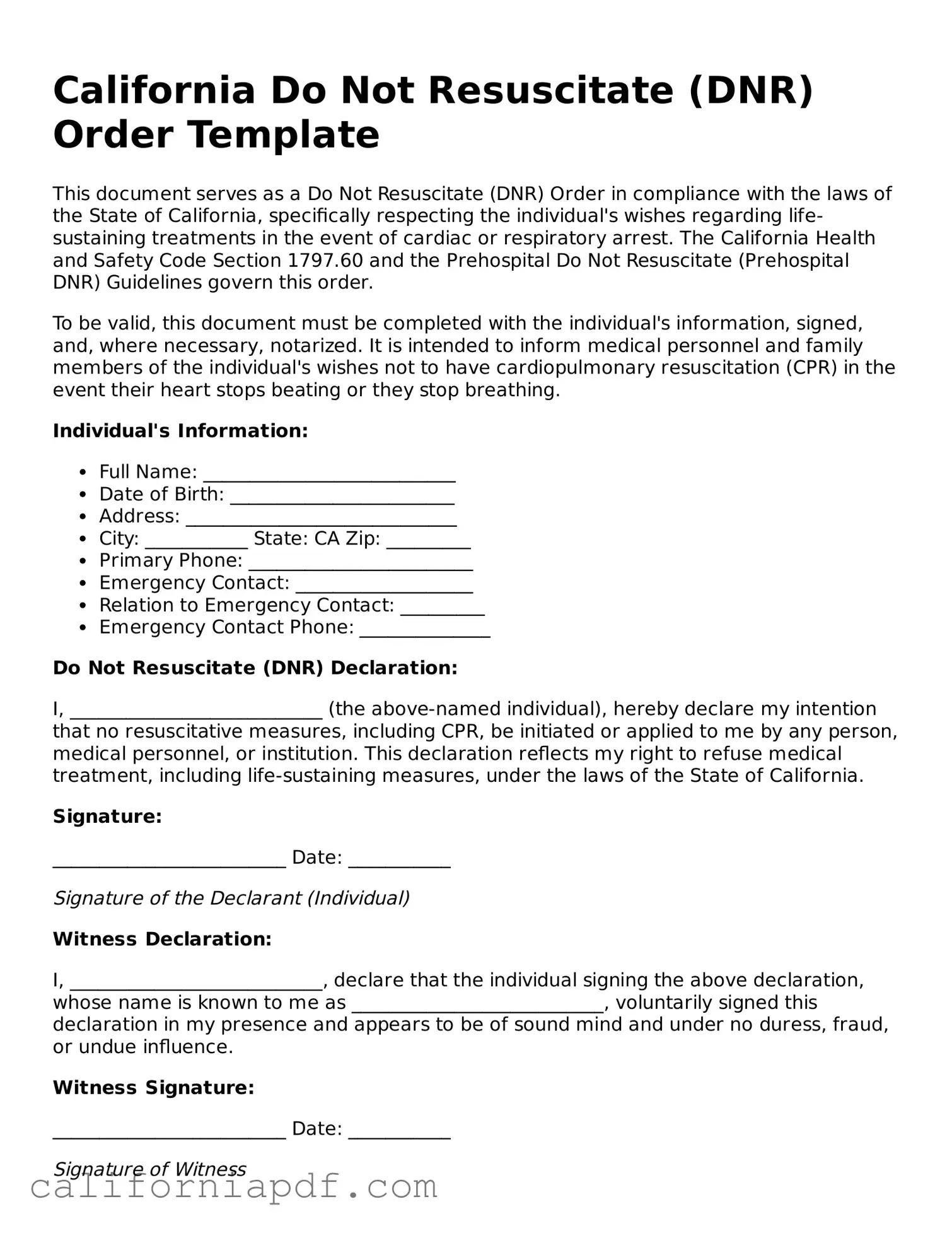 Attorney-Approved California Do Not Resuscitate Order Document