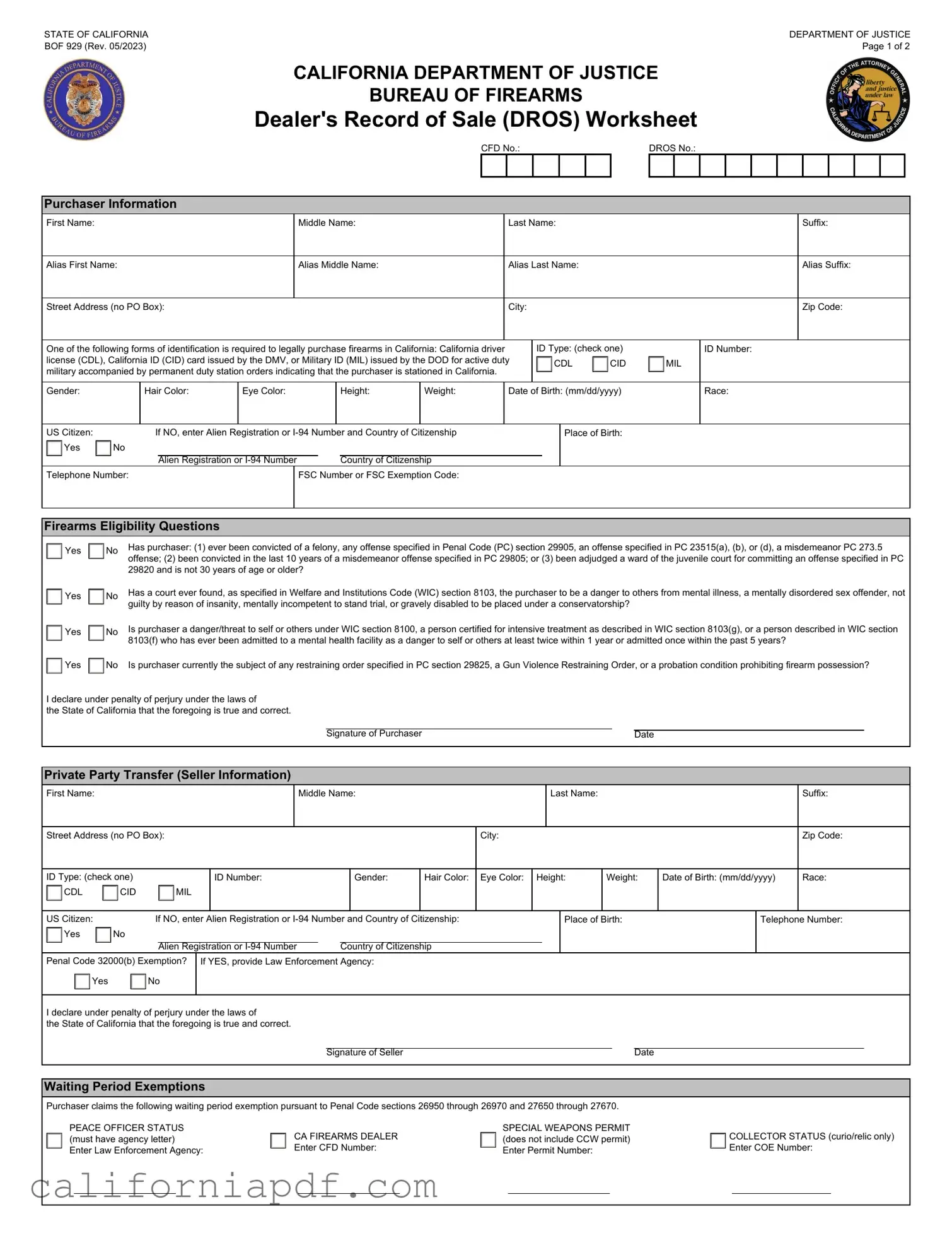 Fill a Valid California Dros Form