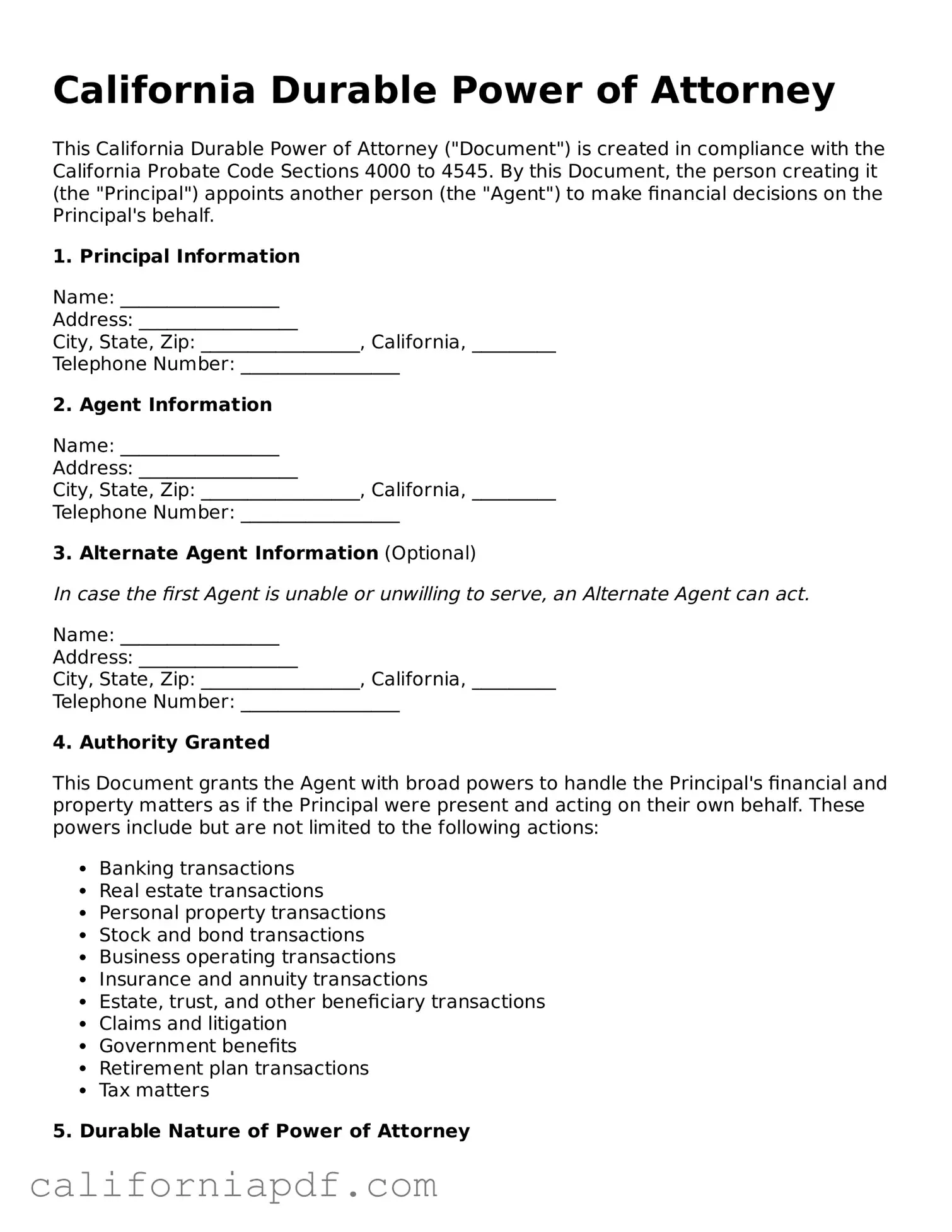 Attorney-Approved California Durable Power of Attorney Document