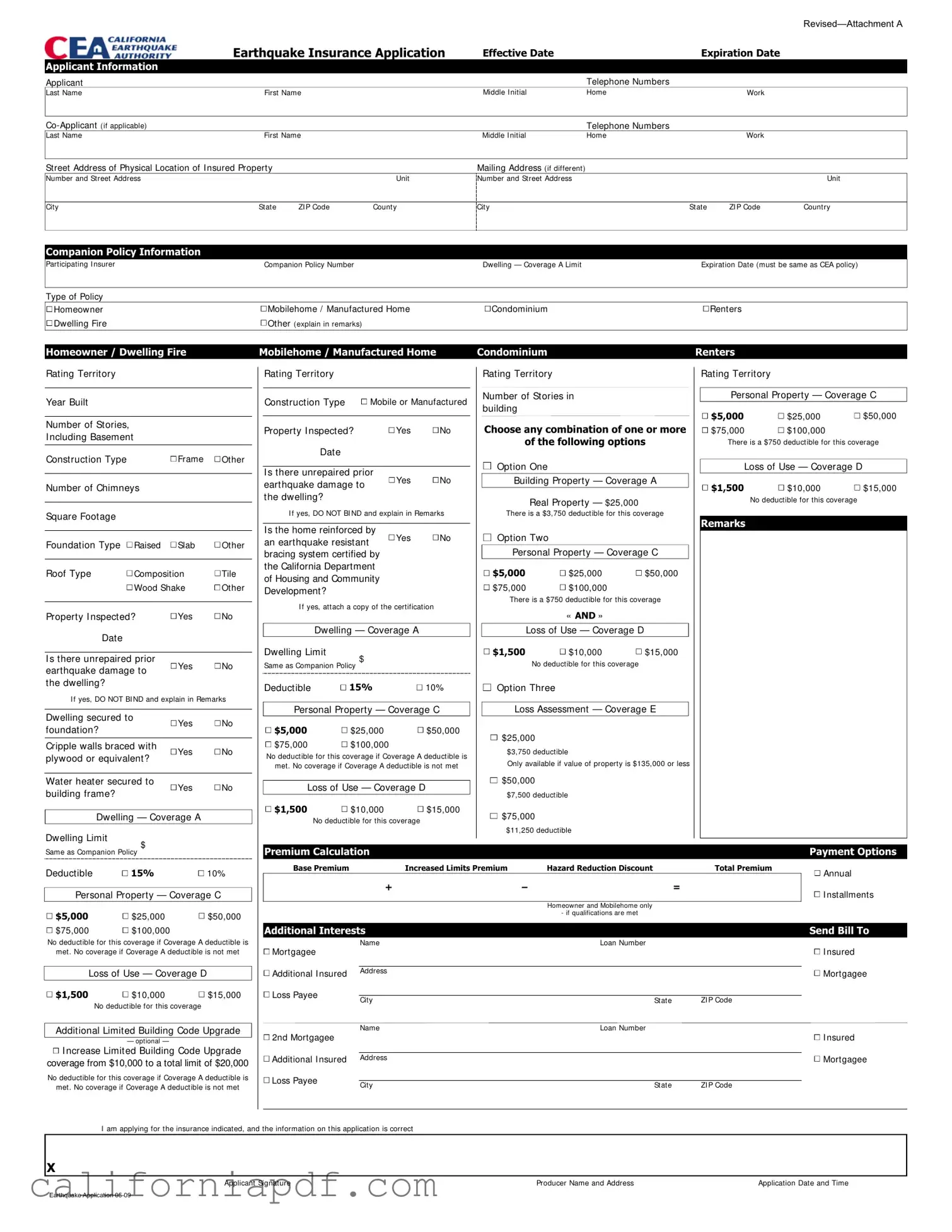 Fill a Valid California Earthquake Authority Form