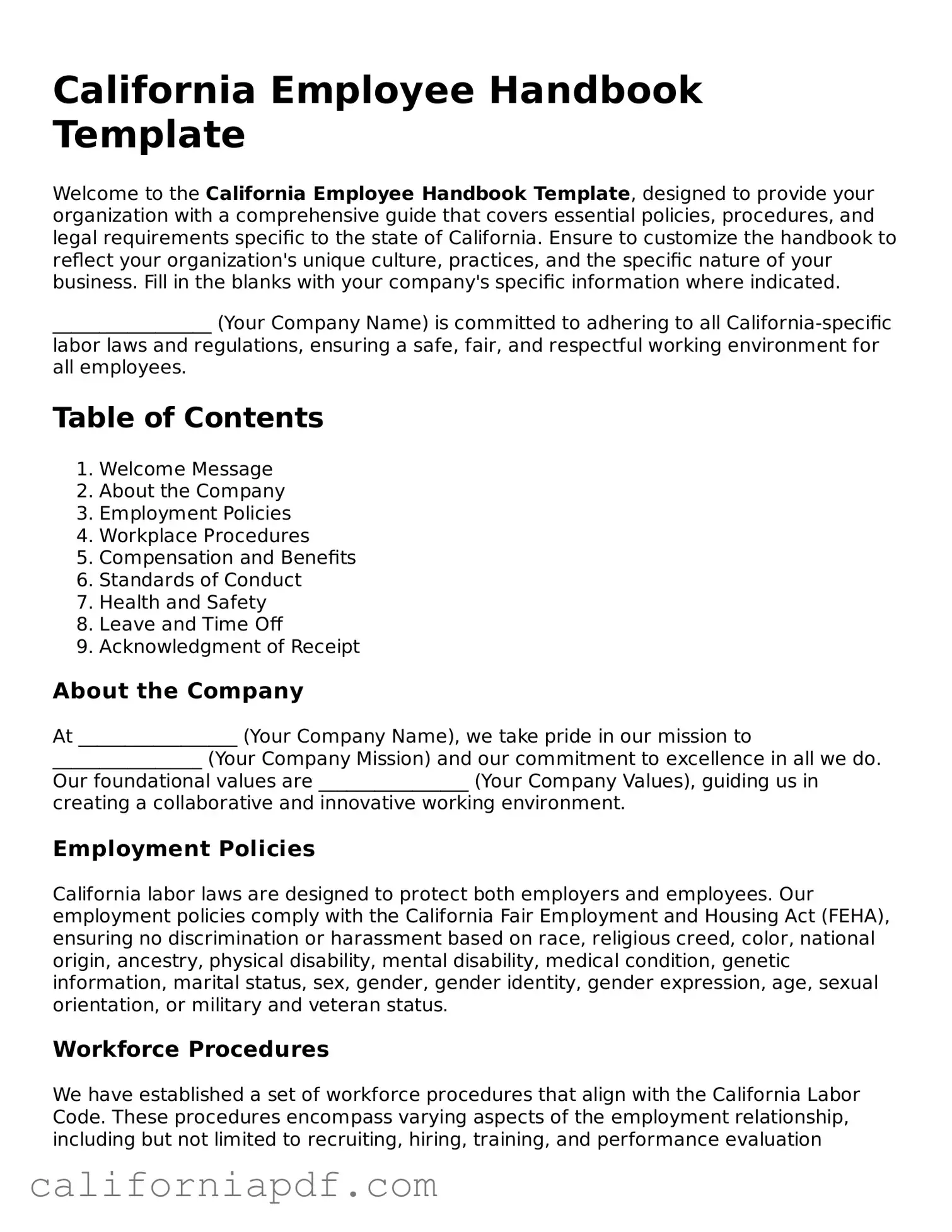 Attorney-Approved California Employee Handbook Document