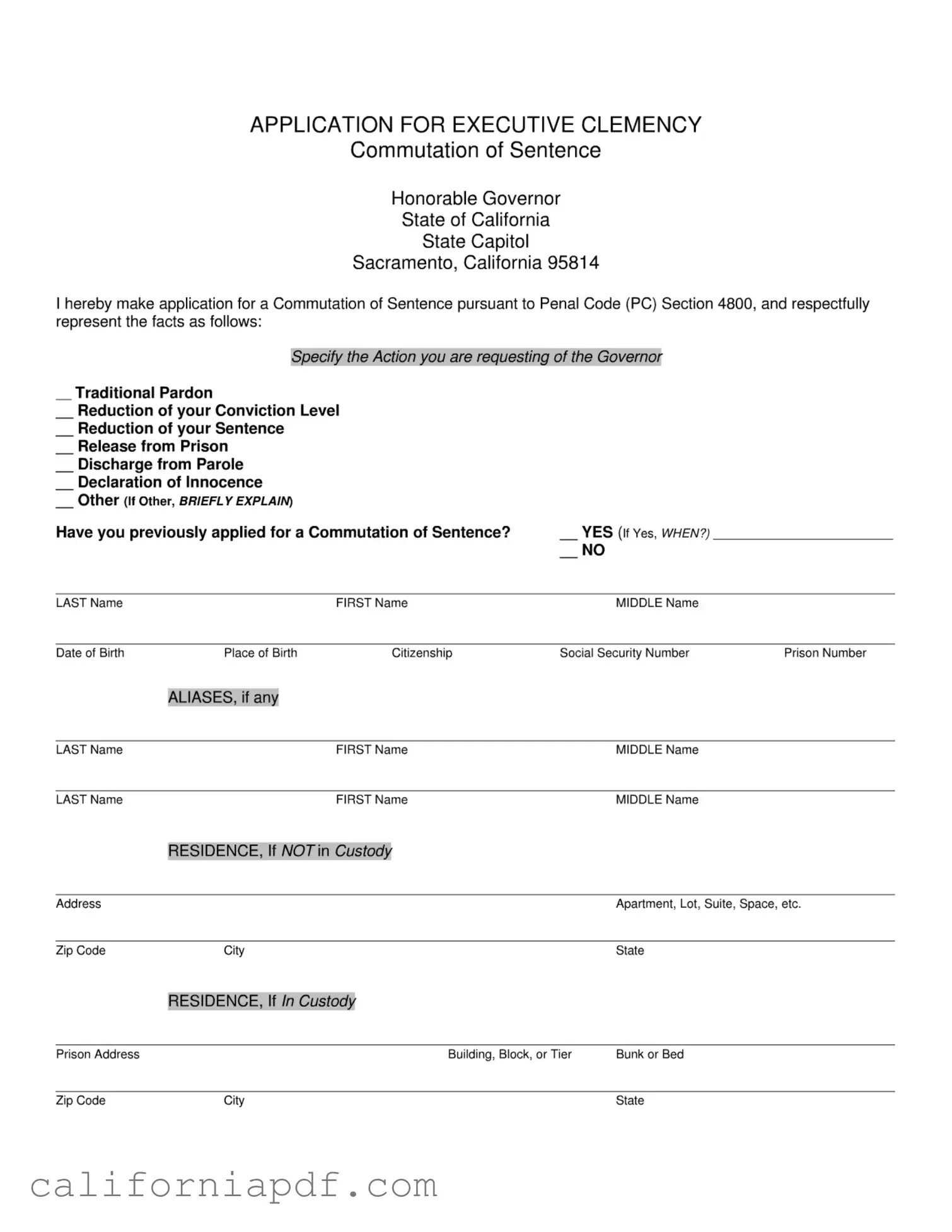 Fill a Valid California Executive Clemency Form