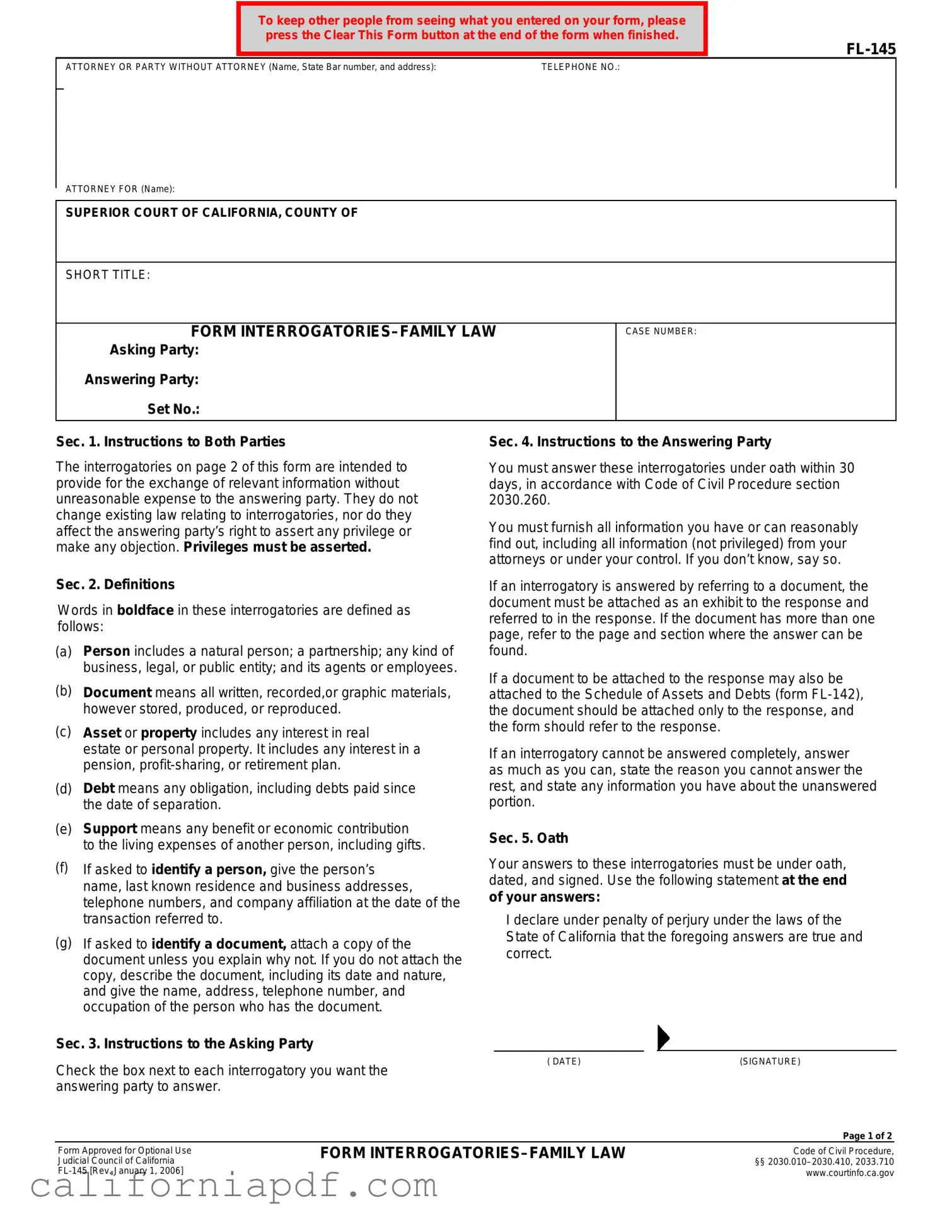 Fill a Valid California Fl 145 Form
