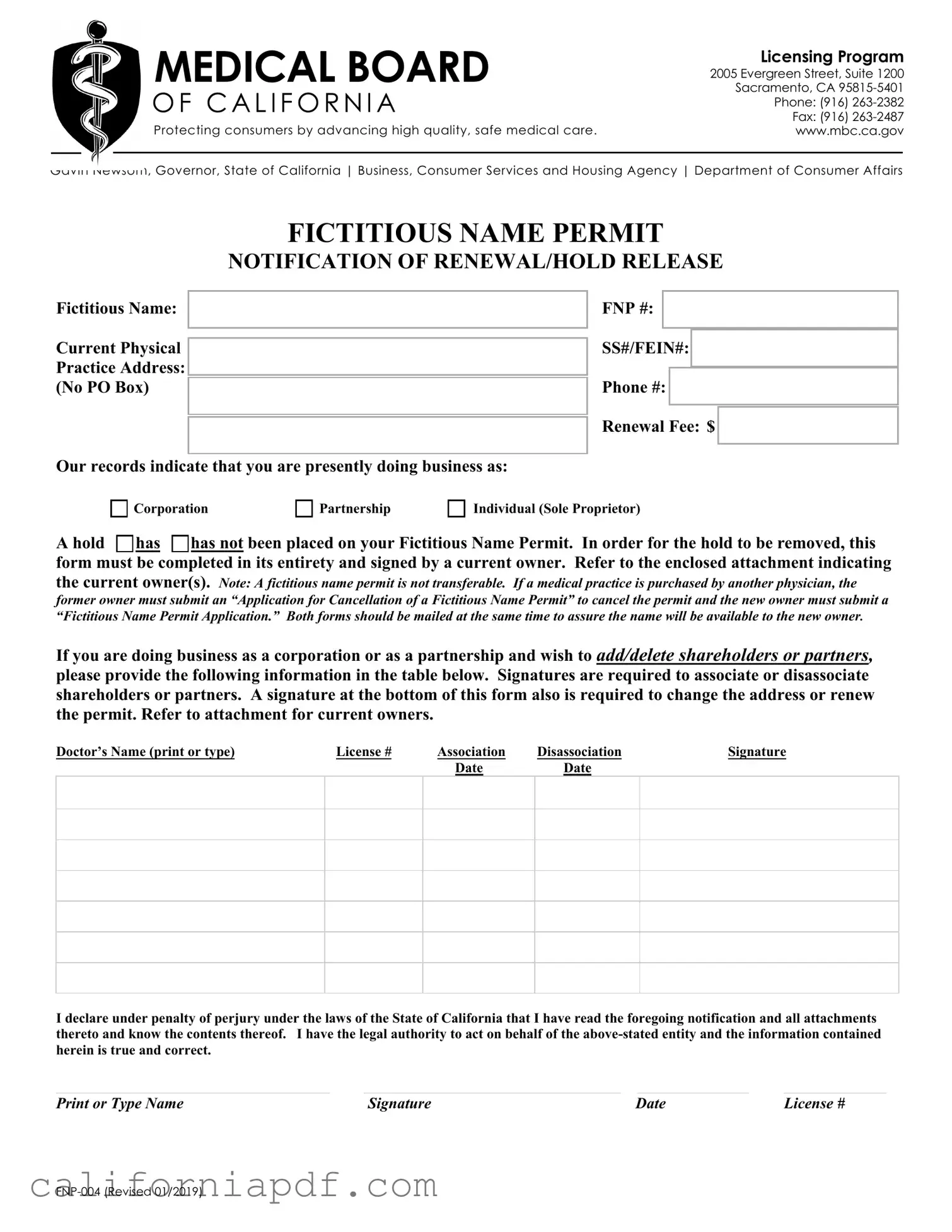 Fill a Valid California Fnp 004 Form