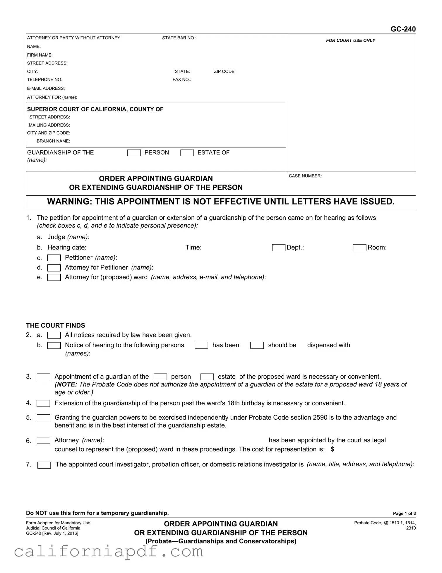 Fill a Valid California Gc 240 Form