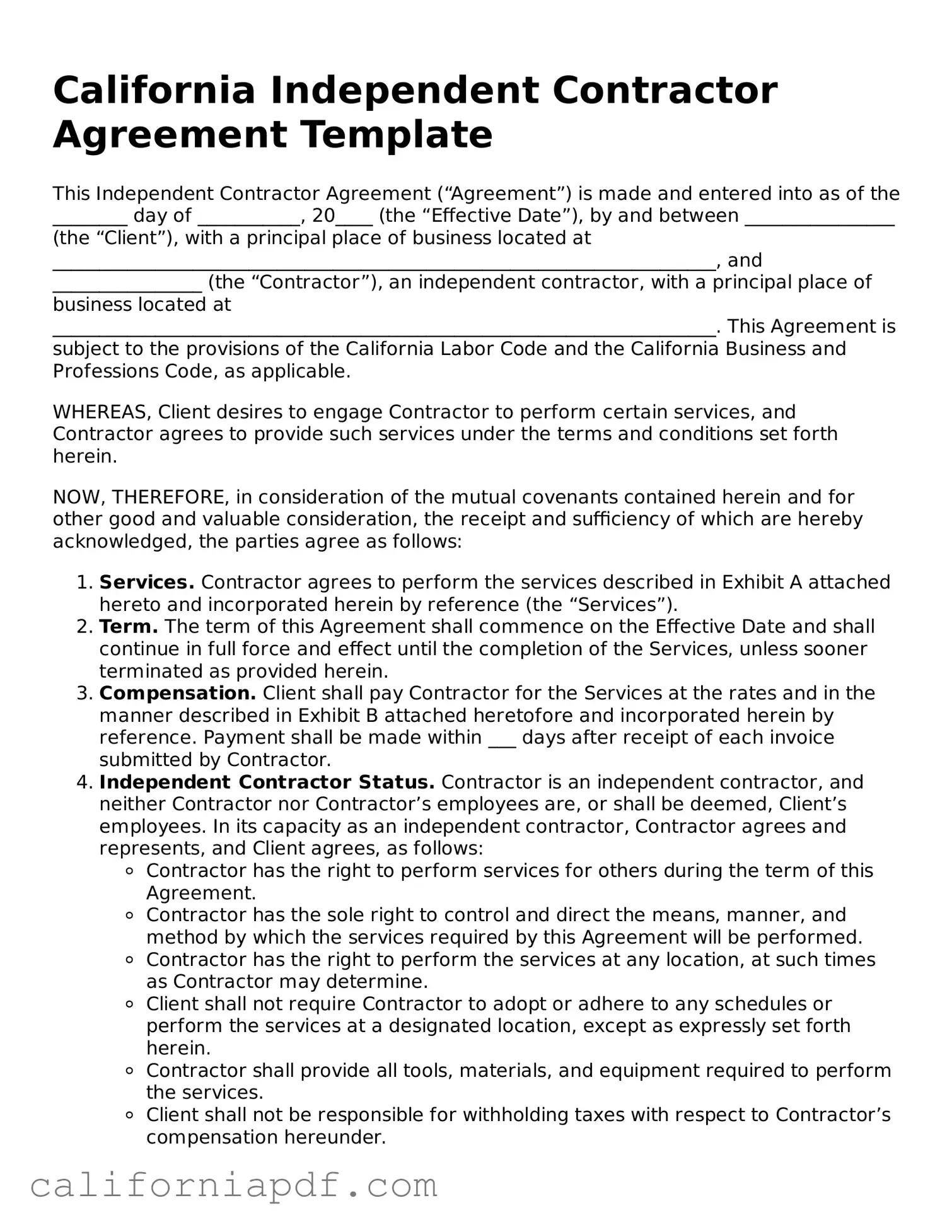 Attorney-Approved California Independent Contractor Agreement Document