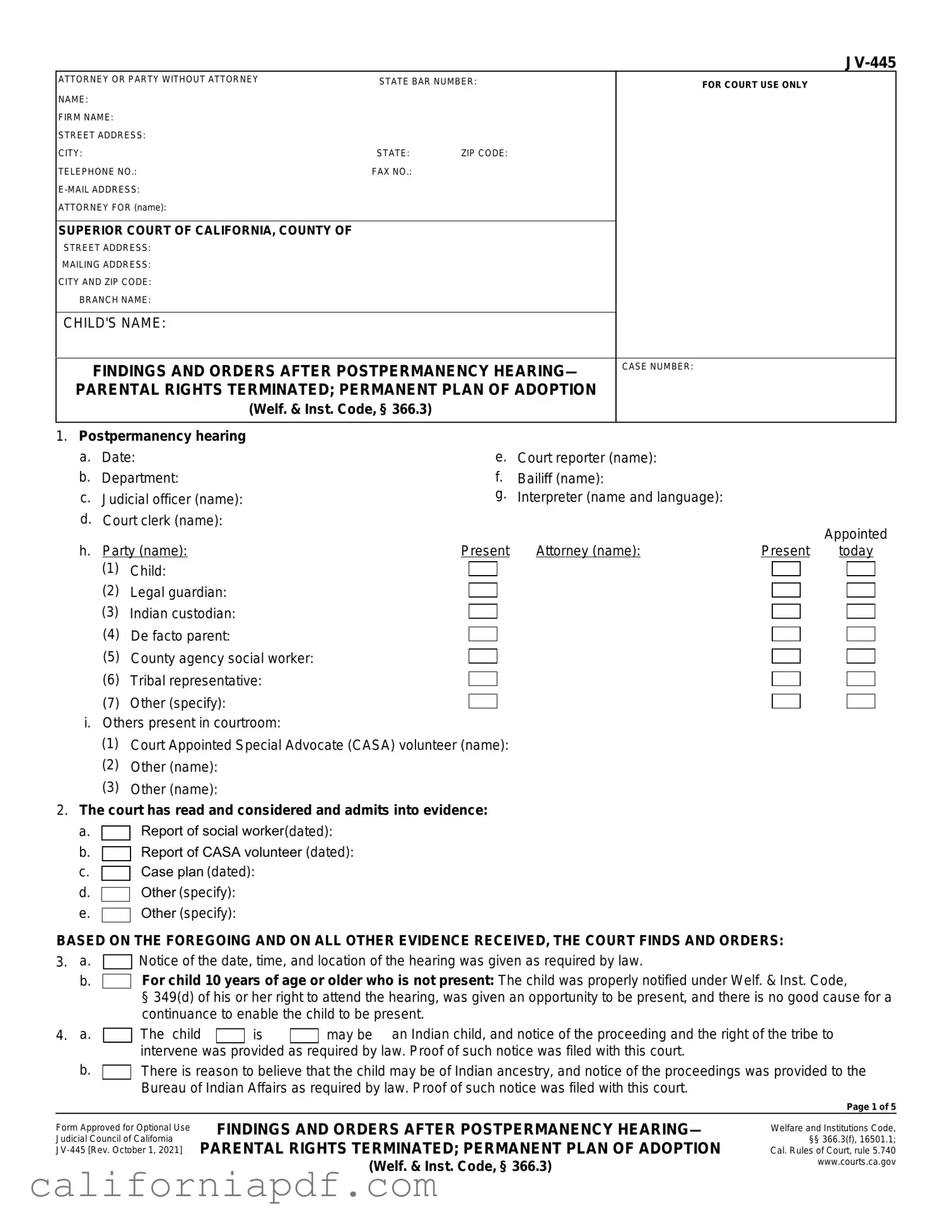 Fill a Valid California Jv 445 Form